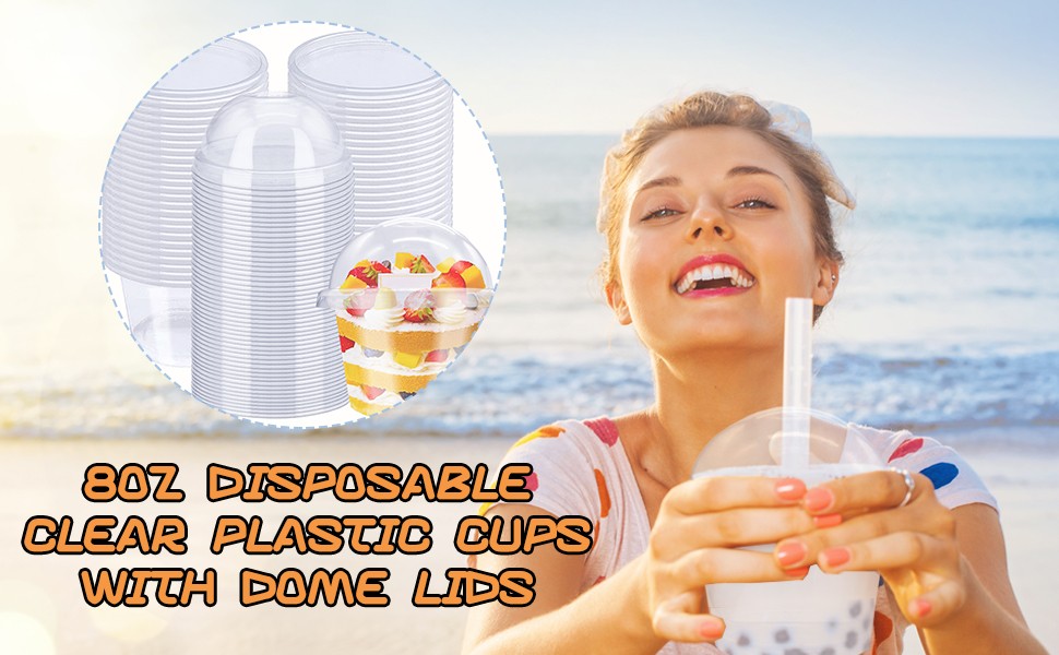Disposable Clear Plastic Cups with Dome Lids, PET Dessert Cups, Disposable Snack