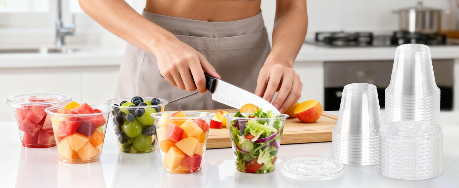Clear Plastic Cups with Lids, Clear Disposable Cups with Flat Lids No Hole for