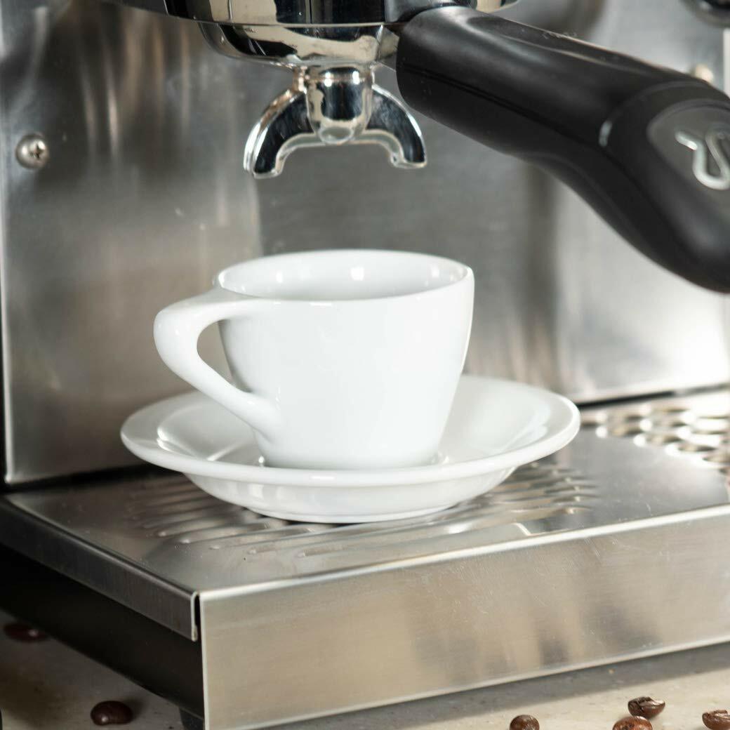 notNeutral LINO 8 oz Porcelain Latte Cups with Saucers | Set of 6 (White)