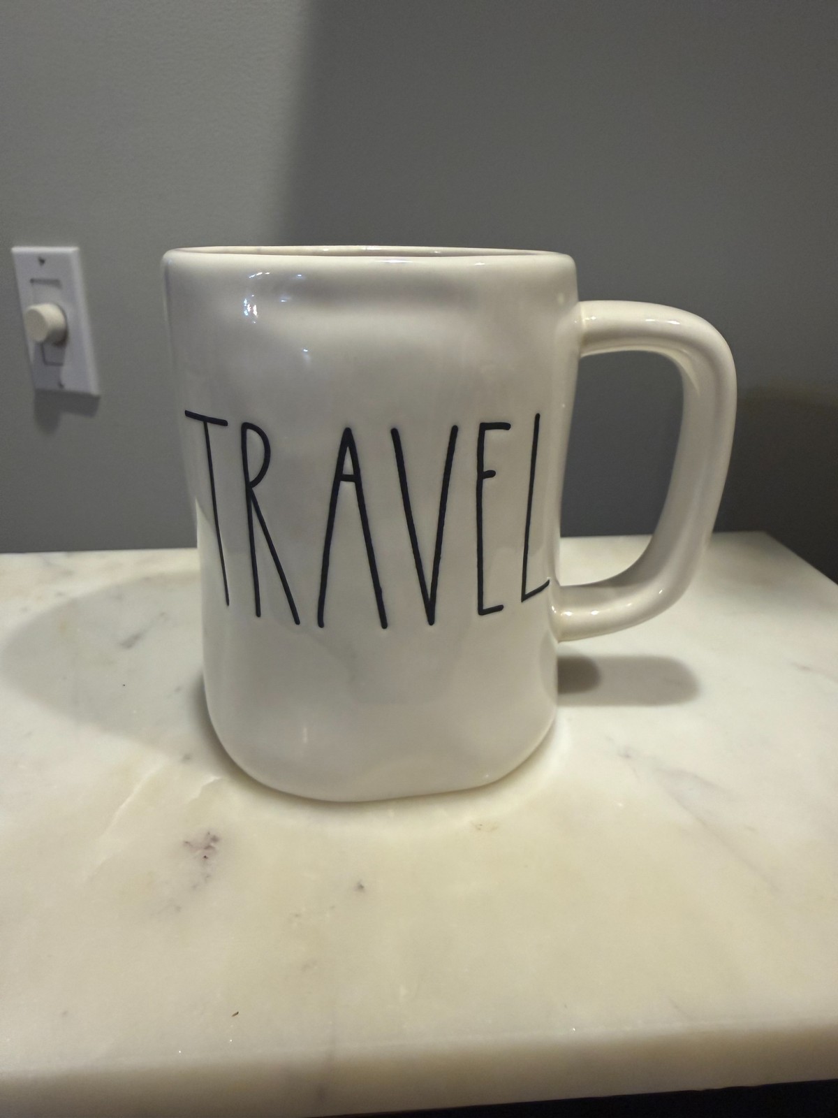 Rae Dunn White Ceramic “Travel” Mug Coffee Cup 5 Inch – Used