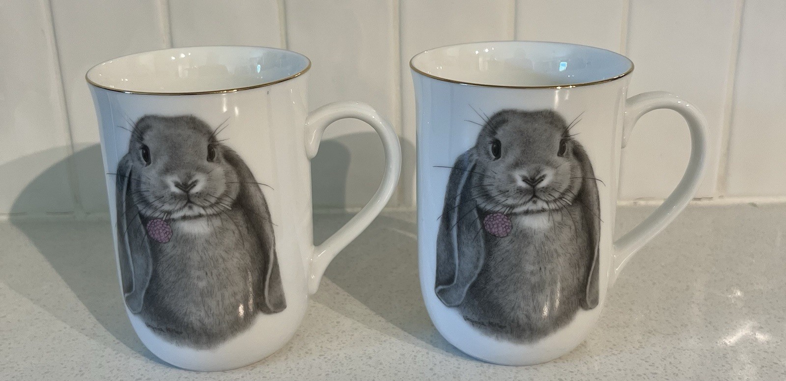 Otagiri Jonah’s Workshop Bunny Rabbit 8oz Coffee / Tea Mug Lot of 2 Vintage