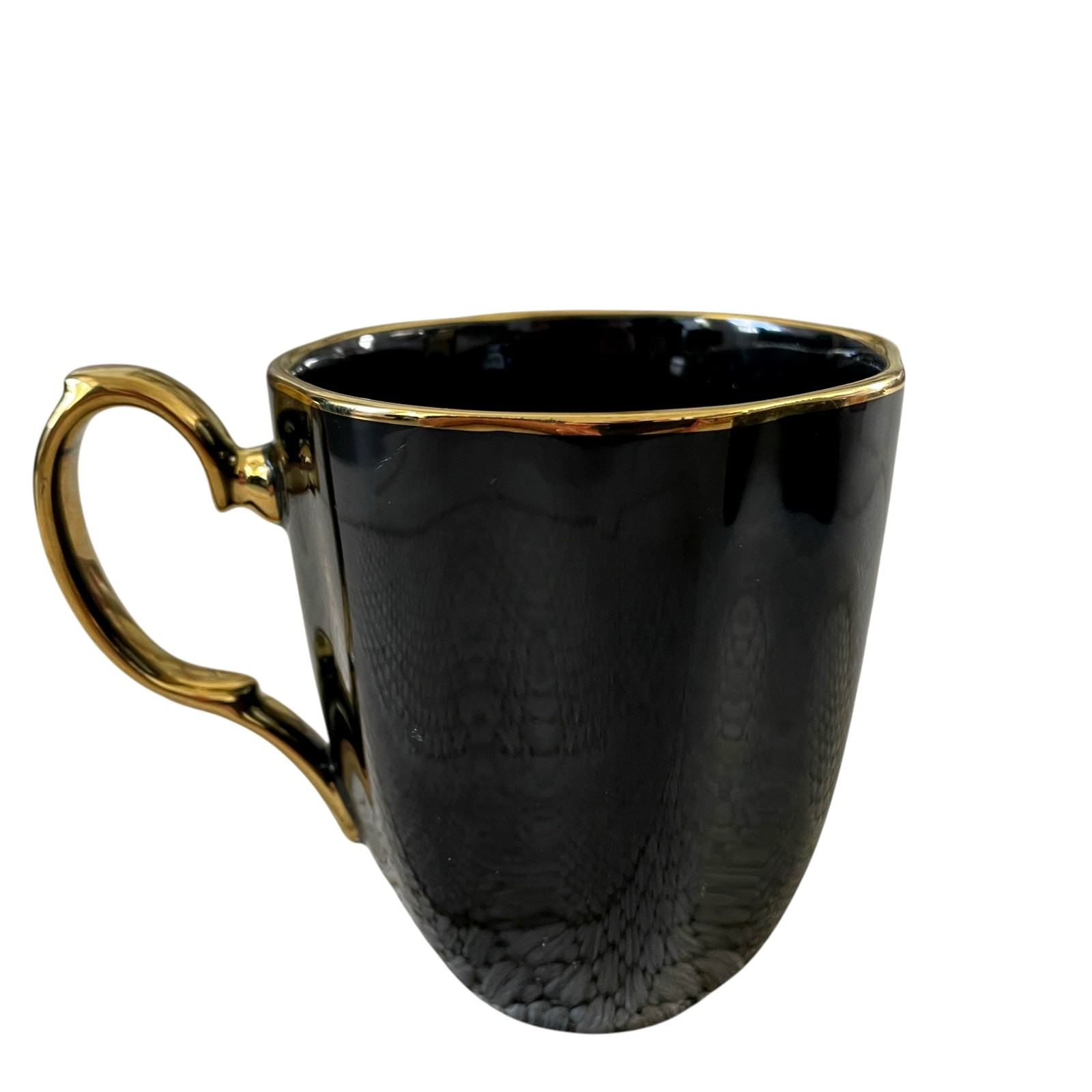 Grace Teaware Fine Porcelain Black & Gold Coffee Mugs Tea Cup Set of 2 NEW