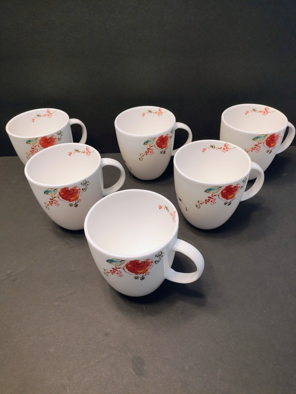 Lenox Simply Fine Chirp Bone China Floral Coffee Mugs ‘SET OF 6’ Microwave Safe
