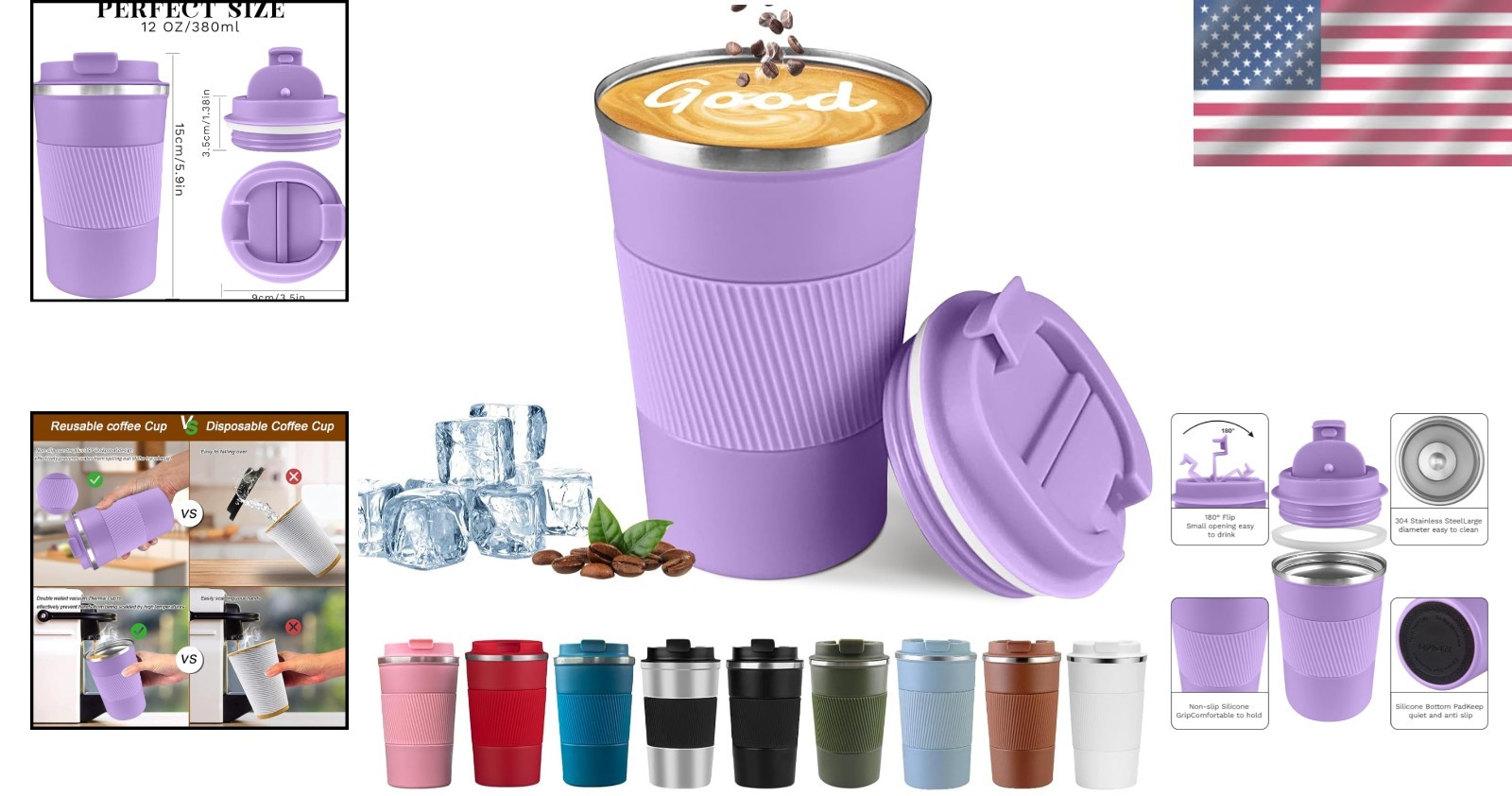Spill & Leak-Proof Coffee Travel Mug | 12 Oz Stainless Steel with Silicone Grip