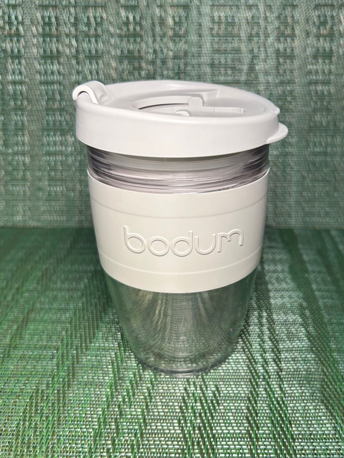Bodum Joycup 8 oz Double Wall Plastic Travel Mug Tumbler Off White Band and Lid