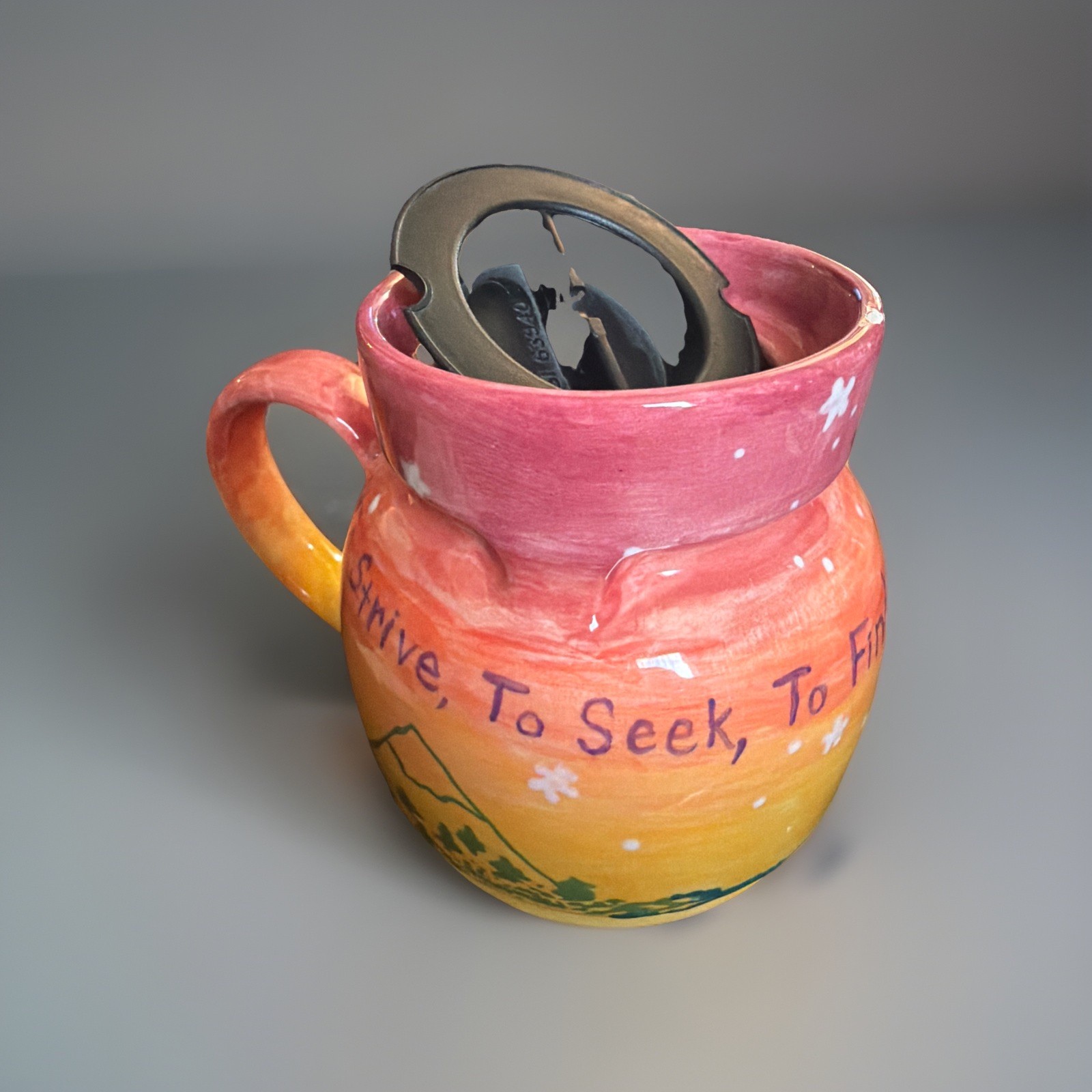 Large One Of A Kind Hand Made Non-spill 24 Oz Coffee Mug With Lid Bright Colors