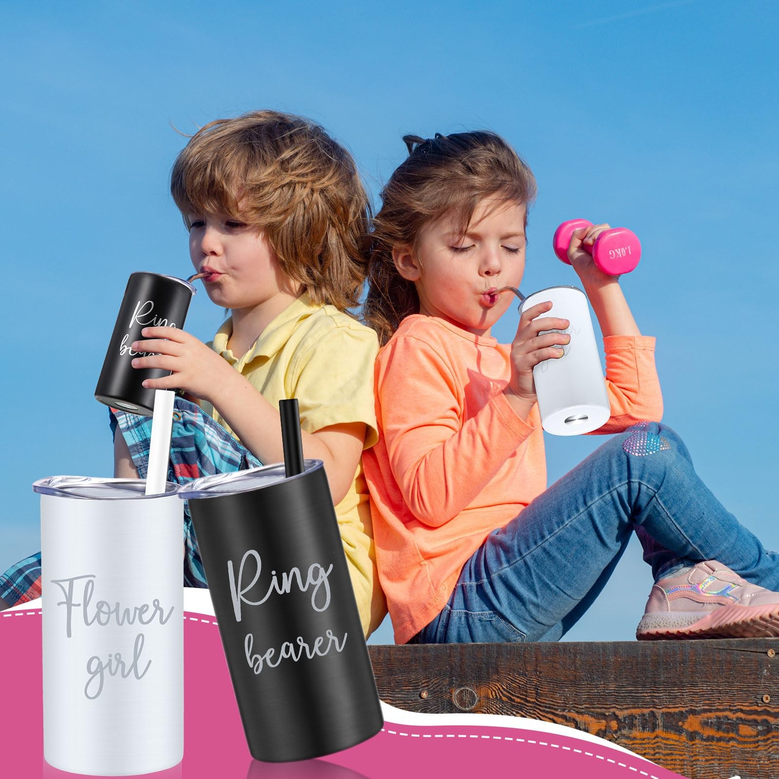 2 Pcs 16 Oz Flower Ring Bearer Tumbler Cup Stainless Steel Cup With Straw Water