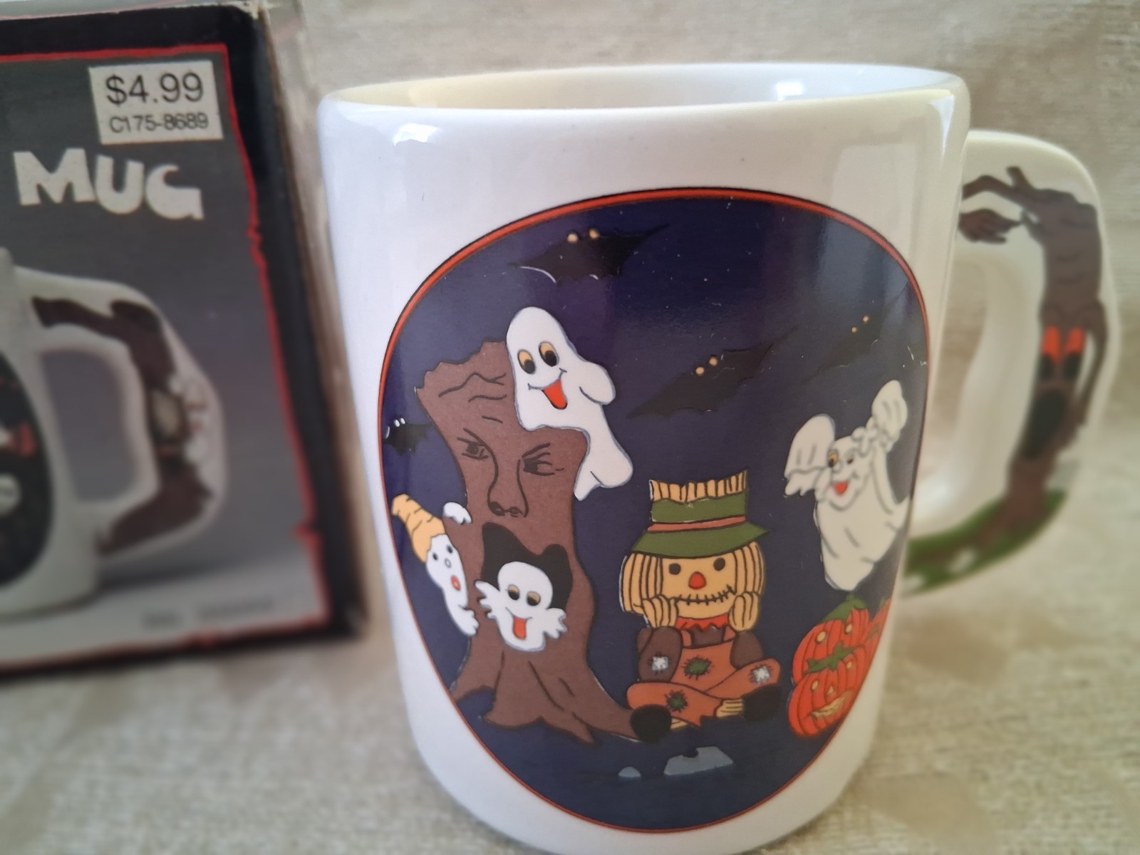 Vintage Halloween Mug, Ceramic, New In Box, ghosts, pumpkins, Taiwan