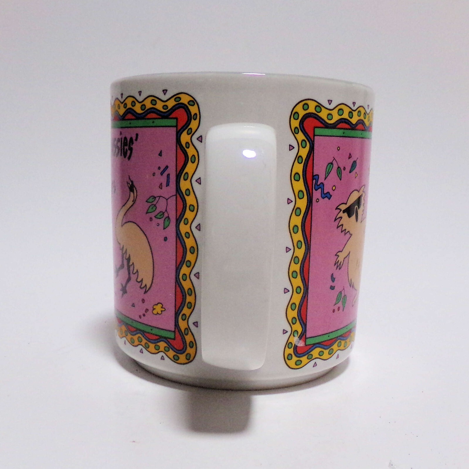 Crystal Craft Australia “Aussies” Coffee Mug Animals Kangaroos Emus Pink 3.75″T