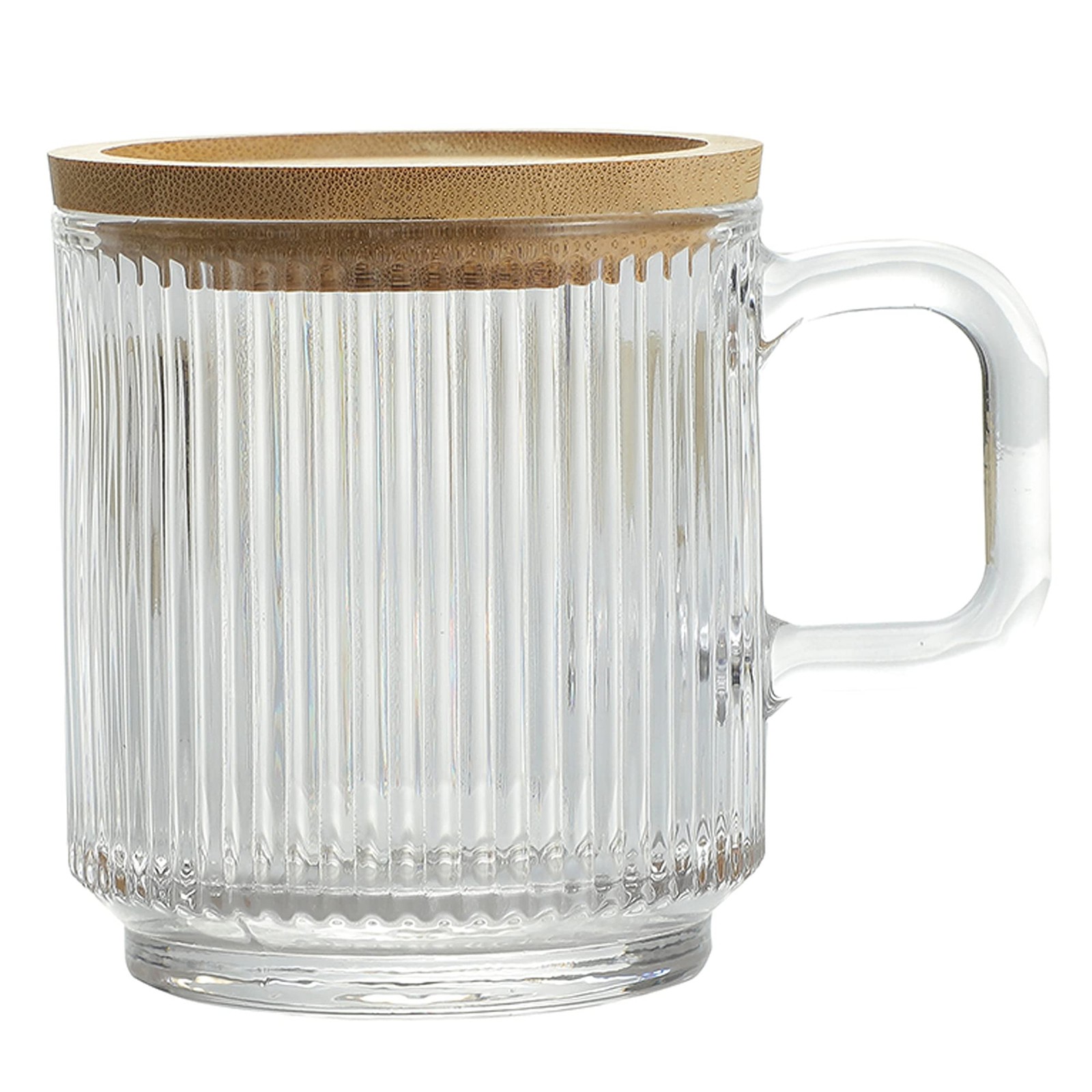 Clear Glass Coffee Mug with Bamboo Lid – 12.5 oz for Tea, Latte, Juice, Water