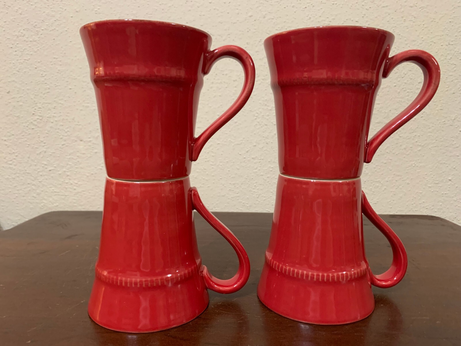Pottery Barn Cambria Red Coffee Mug 4.25″ Set of 4 Handcrafted In Portugal