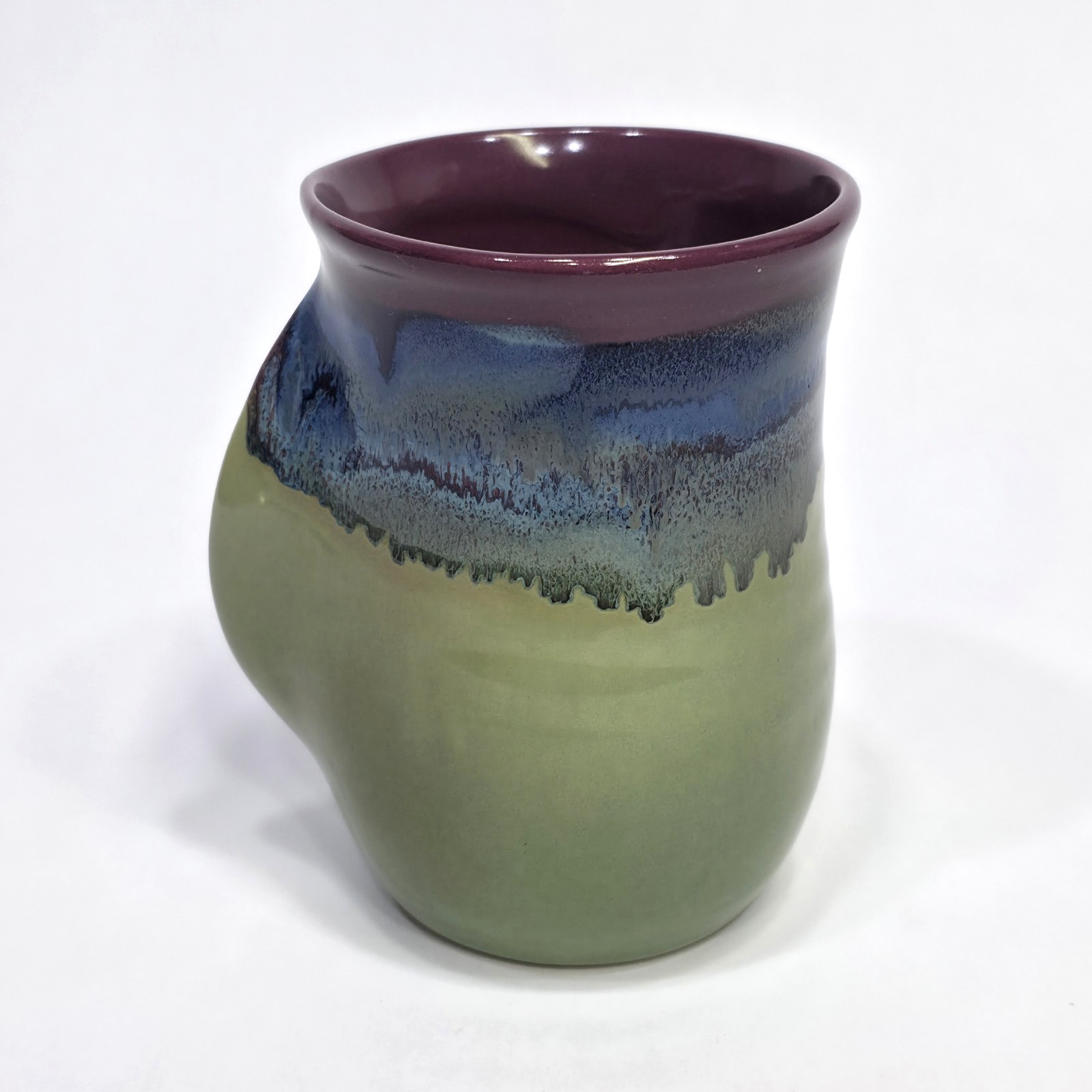 Neher 16oz Right Hand Handwarmer Mug 3 Color Drip Glaze Pottery Green Blue 2011