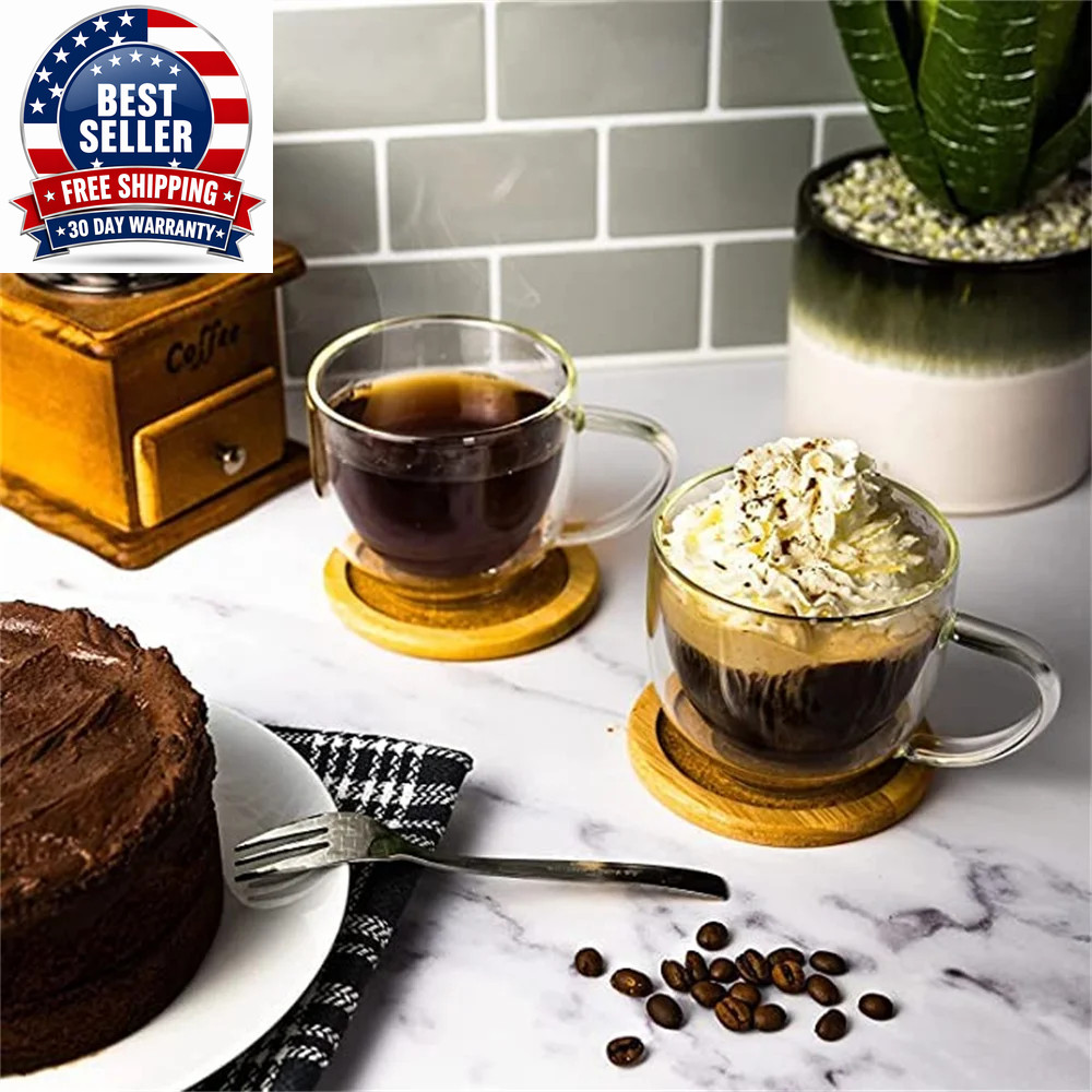 250Ml Double Walled Glass Coffee Mugs Insulated Borosilicate Glass Coffee Cups w