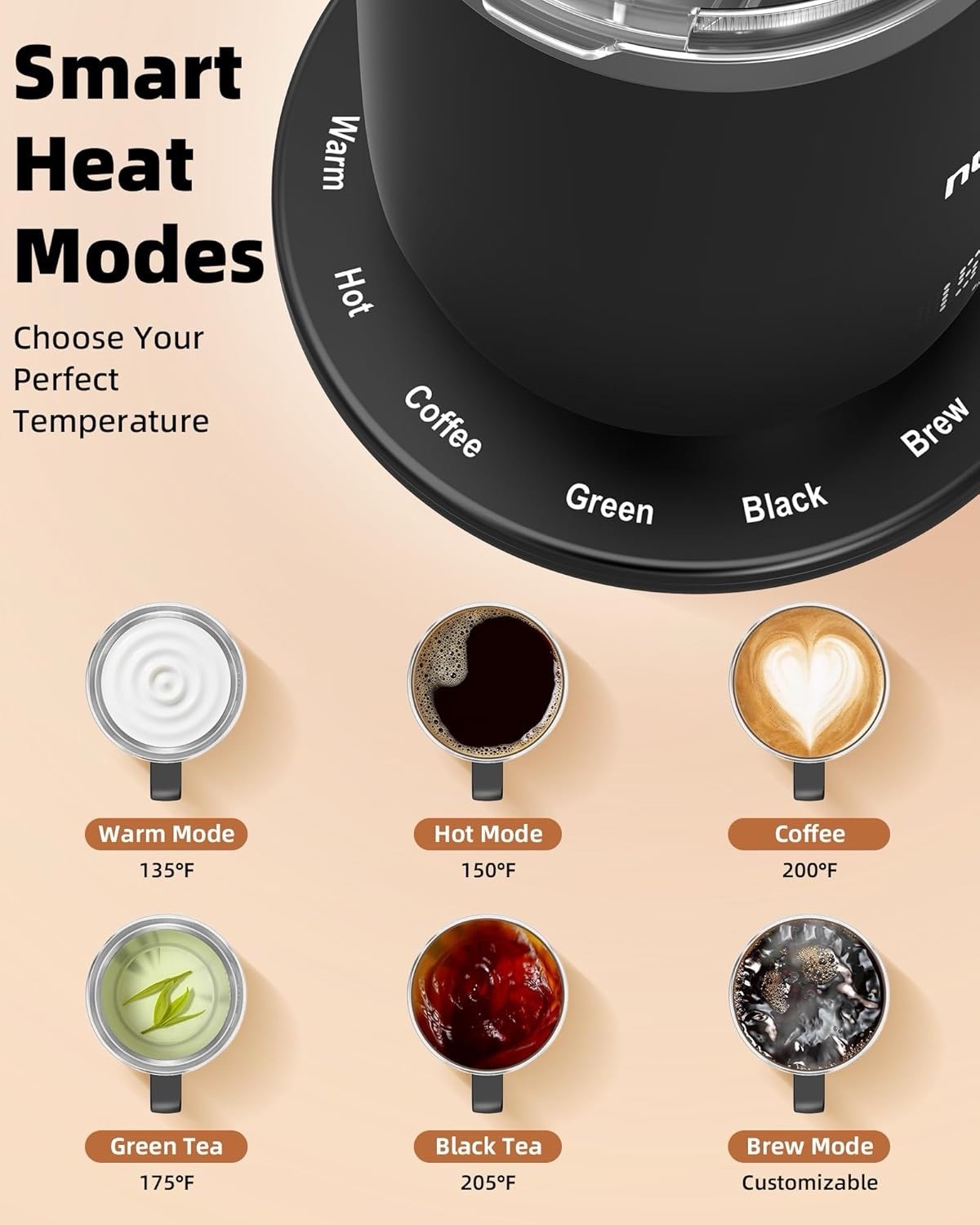 Smart Heated Coffee Mug Rechargeable, 16oz Self Heating Temperature Control