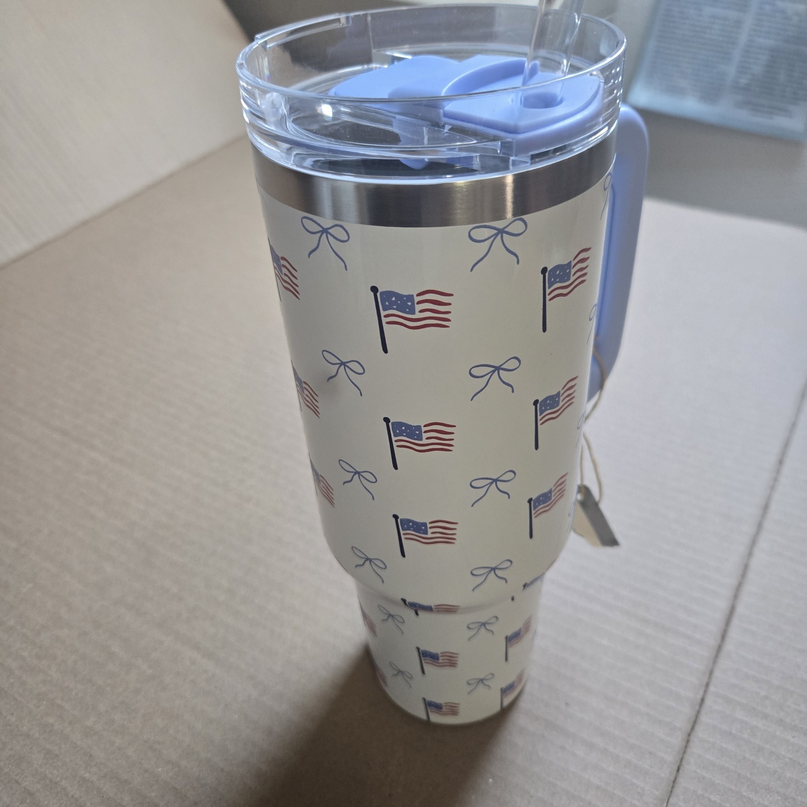 !!Patriotic Flags & Bows 40oz Thrist Crusher Handle Tumbler w/Straw
