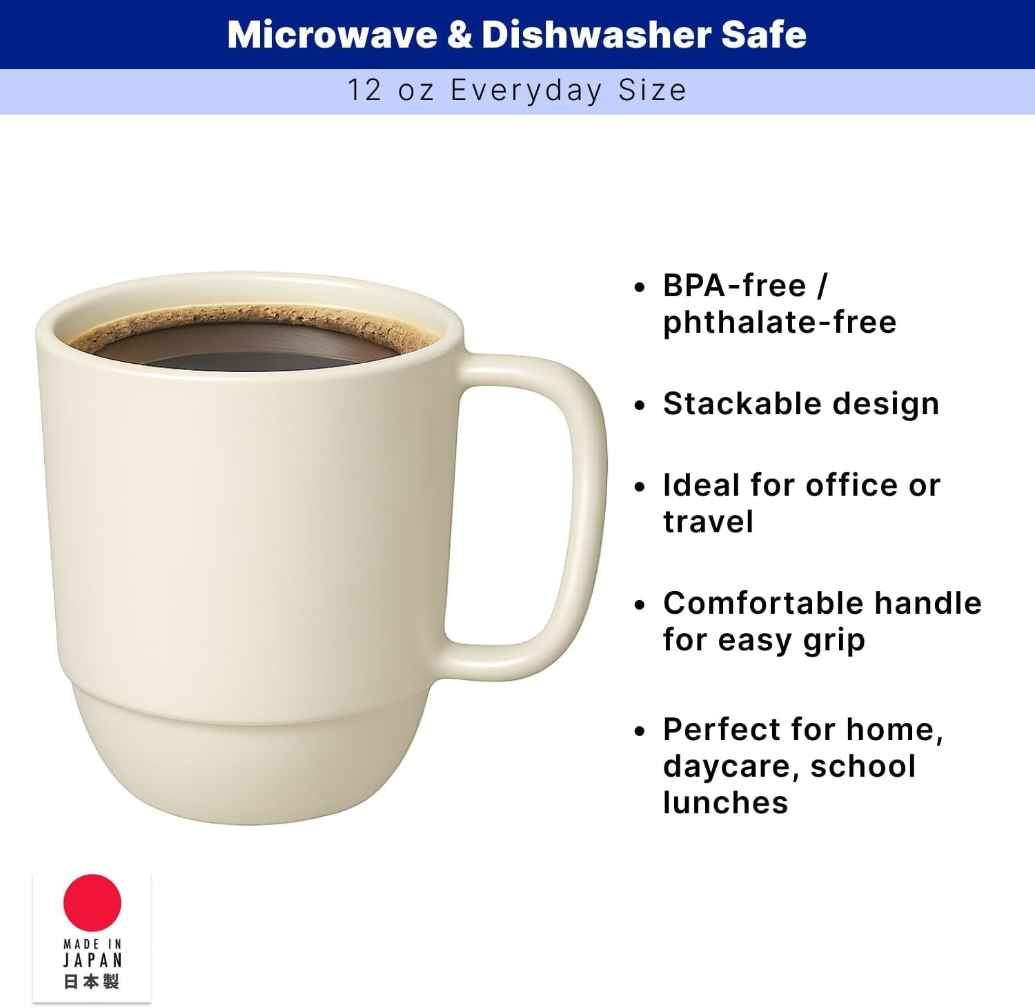 Japanese Plastic Microwavable Water Mug 12oz White #1665 S-3090