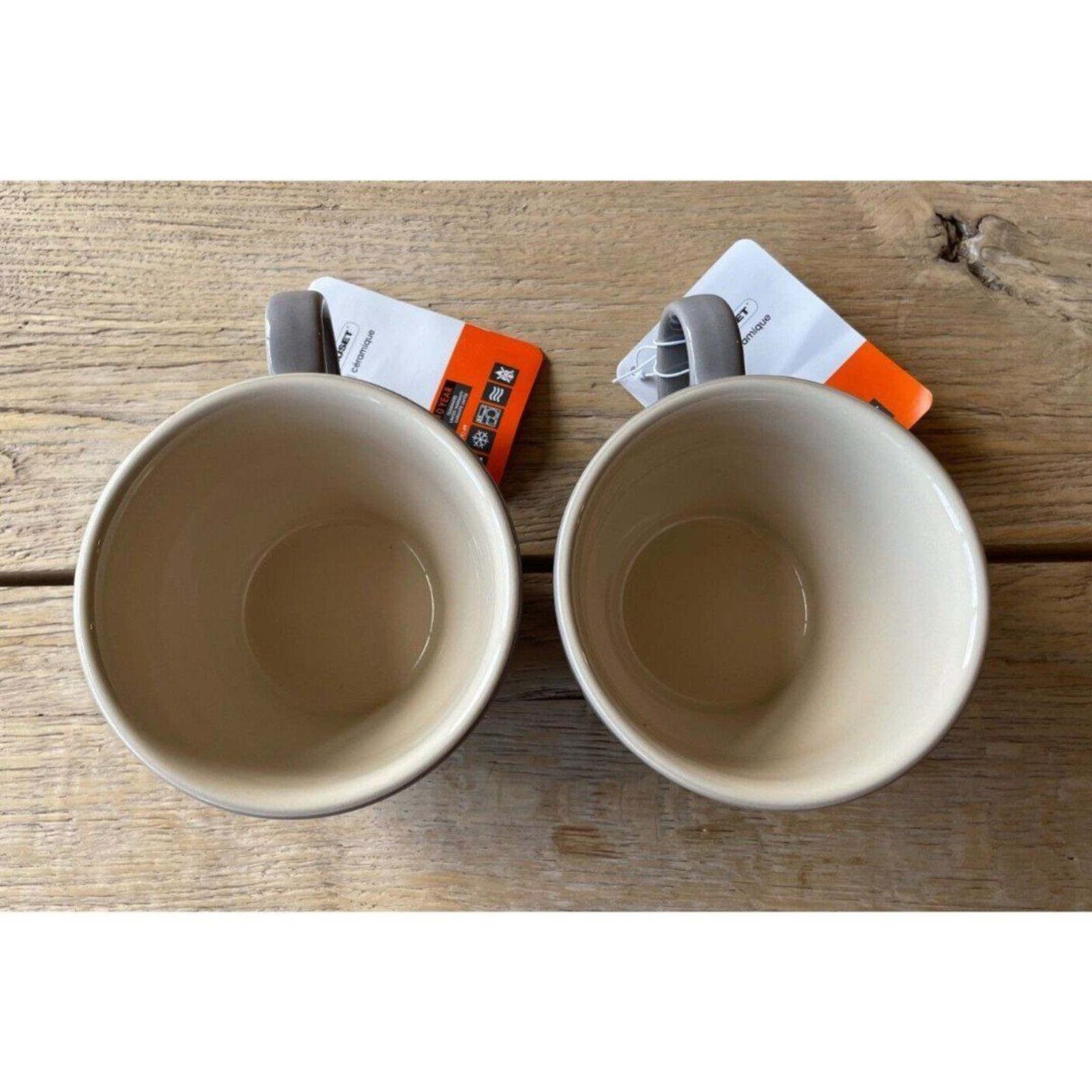 Le Creuset Stoneware Set of 2 Giant Cappuccino Bistro Mug 14 oz Oyster Flint NEW
