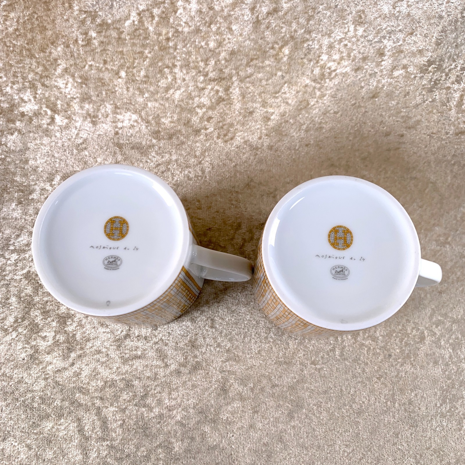 Hermes Paris Mug Cup Mosaique Au 24 Gold Porcelain Tableware Set of 2 with Case