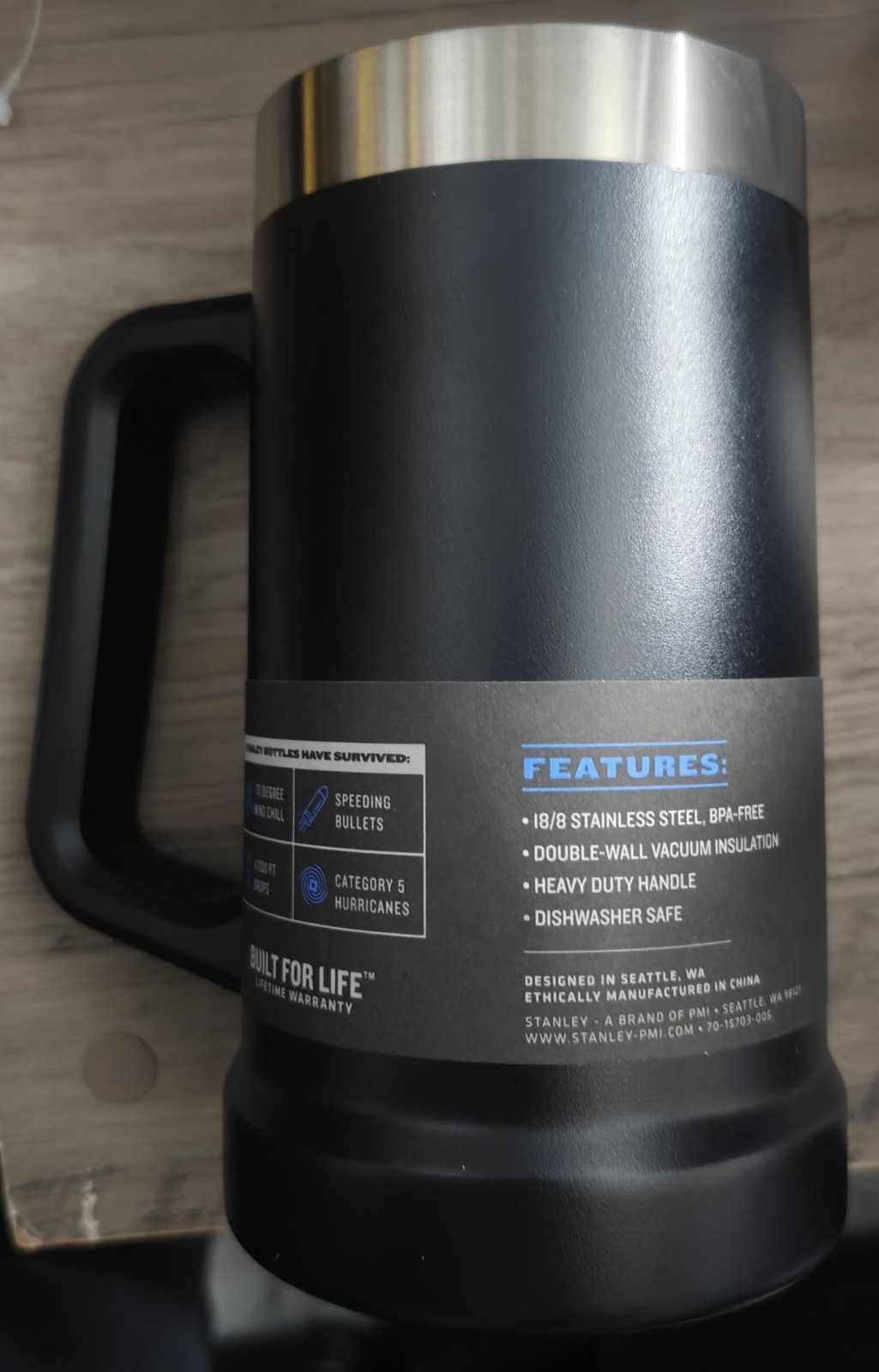 Stanley Vacuum Insulated Stainless Steel Adventure Big Grip Beer , 24 oz, Black