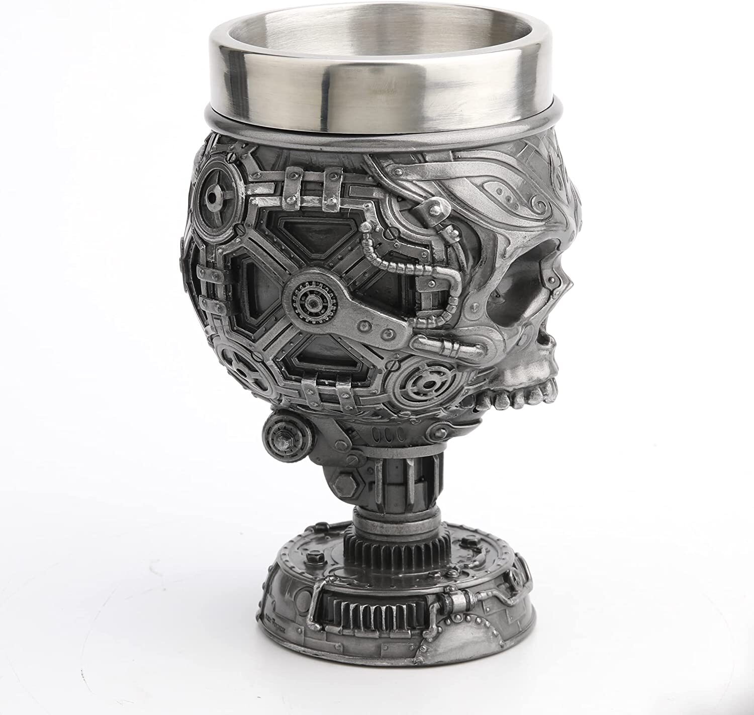 250ml Steampunk Skull Celtic Trinity Goblet Mug Resin Sculpture Pewter Finish