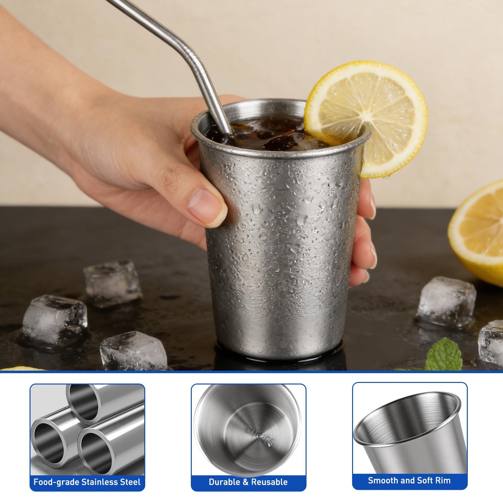 4 Pack Unbreakable Stainless Steel Cups 8oz Metal Drinking Cup for Camping Home