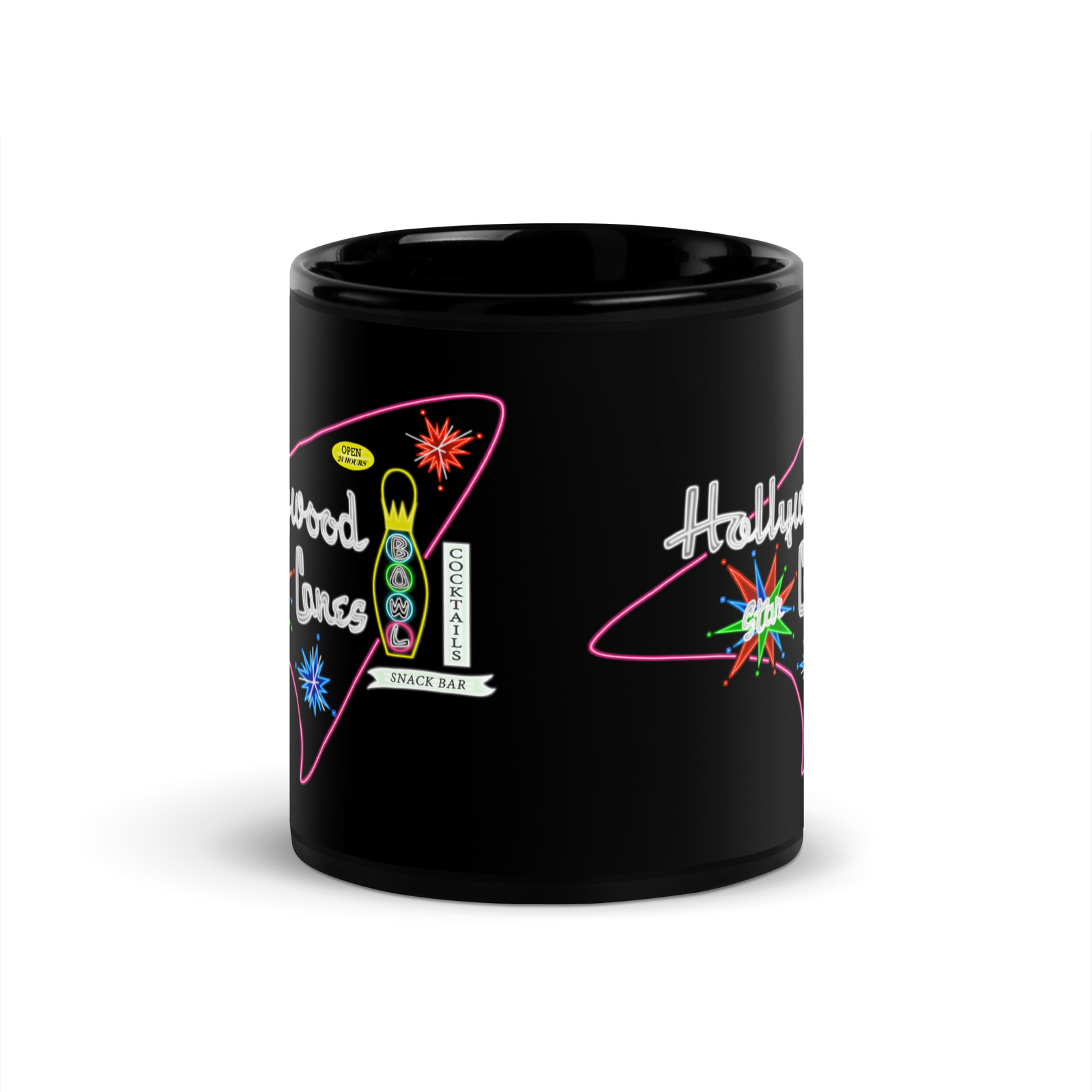 Hollywood Star Lanes Black Coffee Mug Lebowski Mid Century Modern