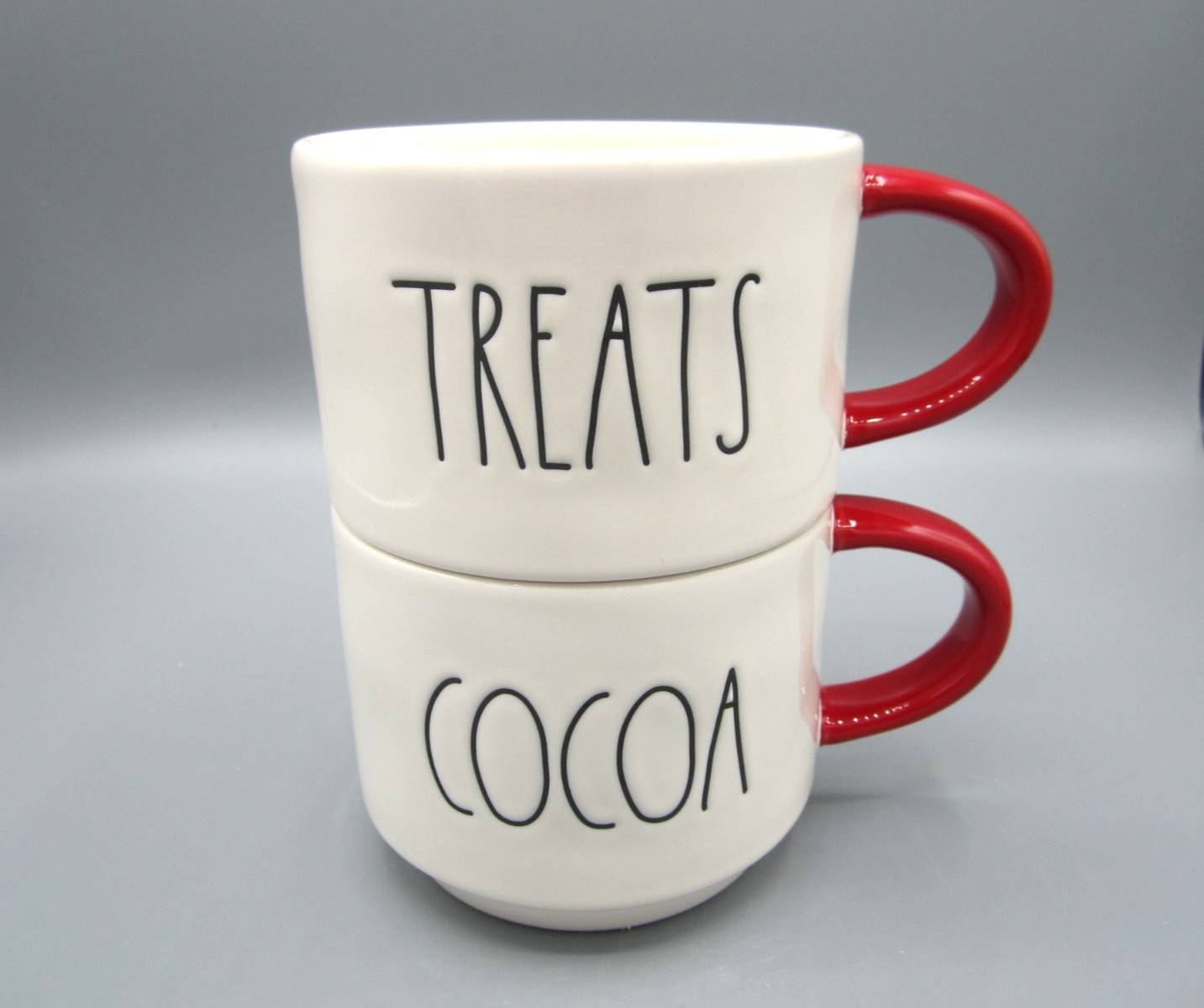 Pair of Rae Dunn Stackable White Treats Cocoa Coffee Tea Mug 14 oz Each (152)