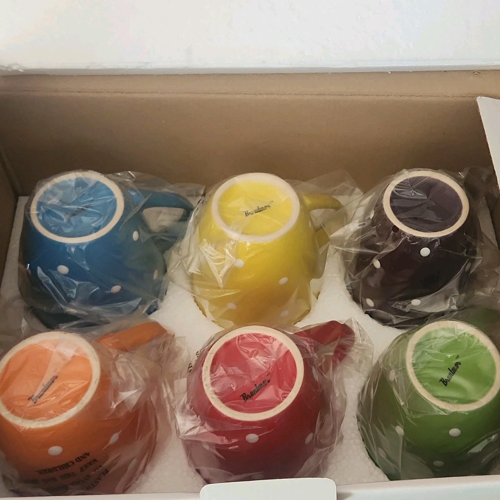Bruntmor Ceramic Coffee Mug Set 6pc 16oz Polka Dot Multicolor Microwave Safe
