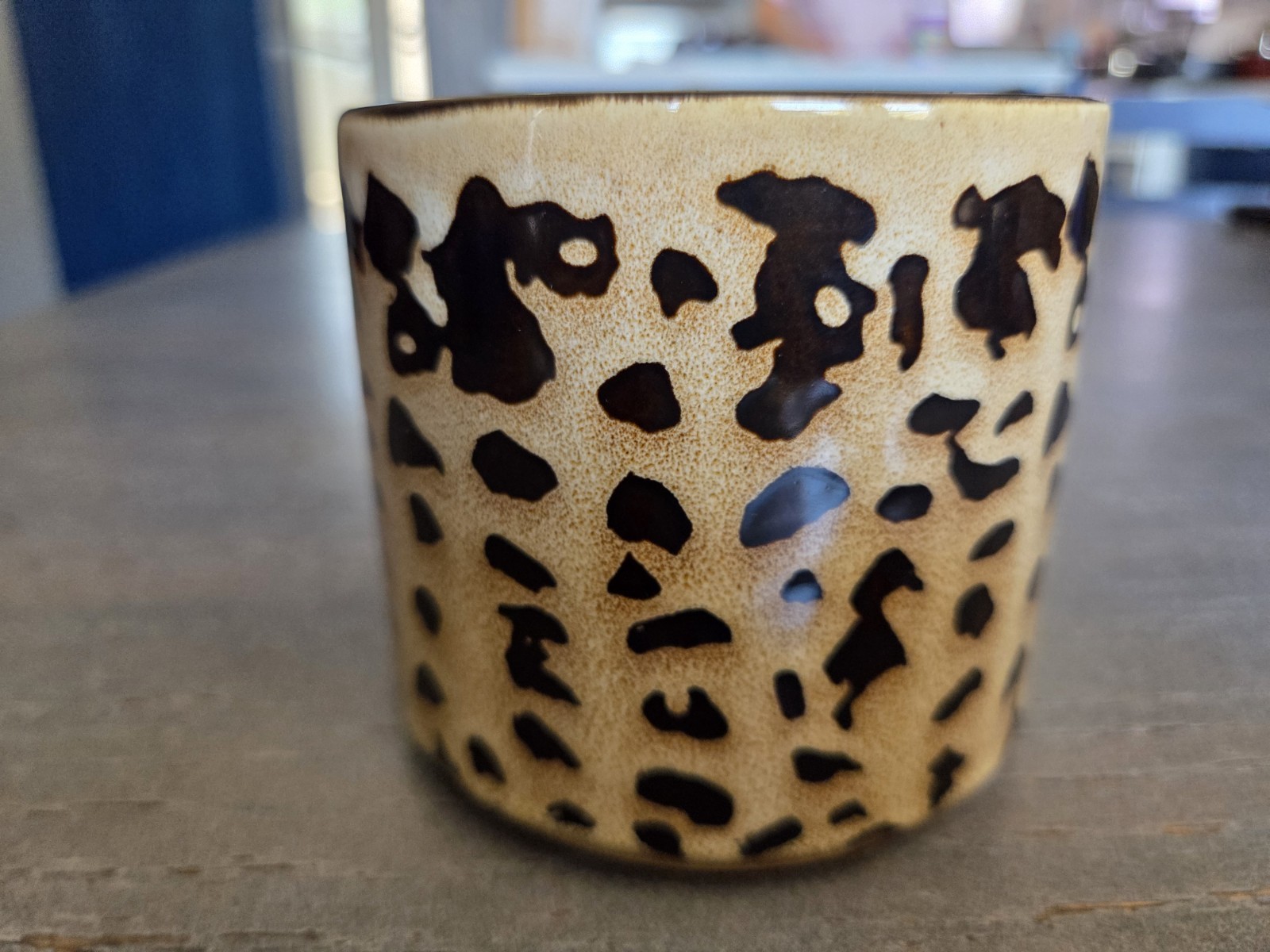 Leopard Print Art Deco Print Mug Cup Black Interior Earthtone 3.5″ Tall