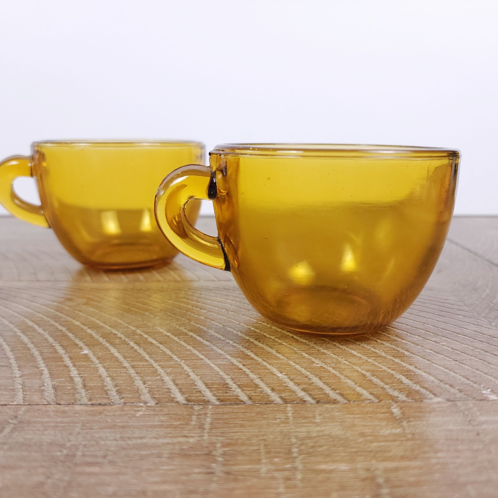 Vintage Amber Glass Coffee Tea Cups Set of 3 Mid Century Modern MCM