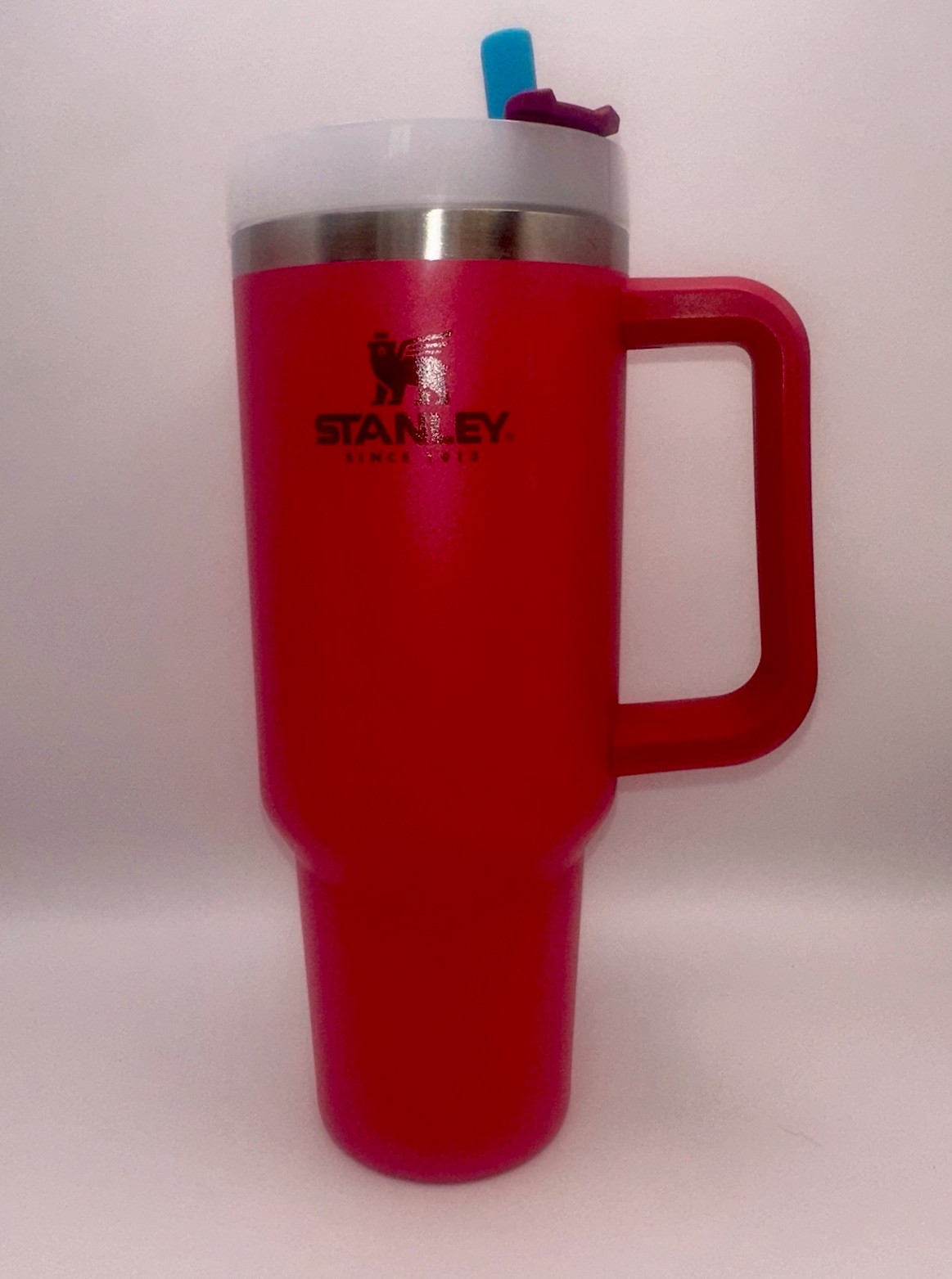 Stanley LARGE 40 oz Travel Mug RARE Azalia Pink Cup Lid w/Straw Tumbler Beverage