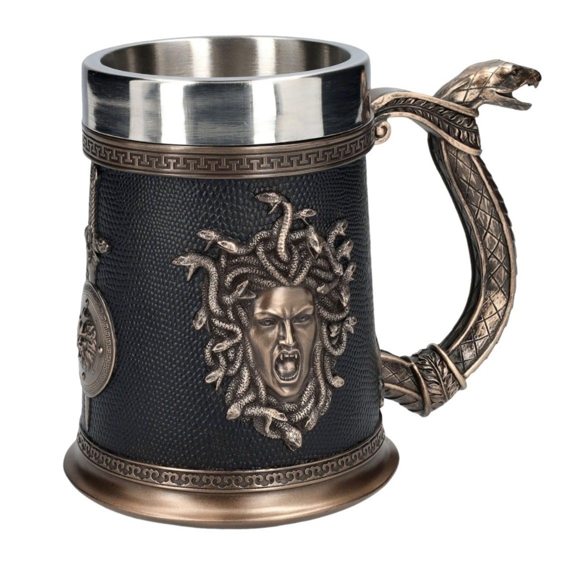 Veronese Design Medusa Gorgon Snake Handle Beer Stein Tankard Bronze Finish 6in