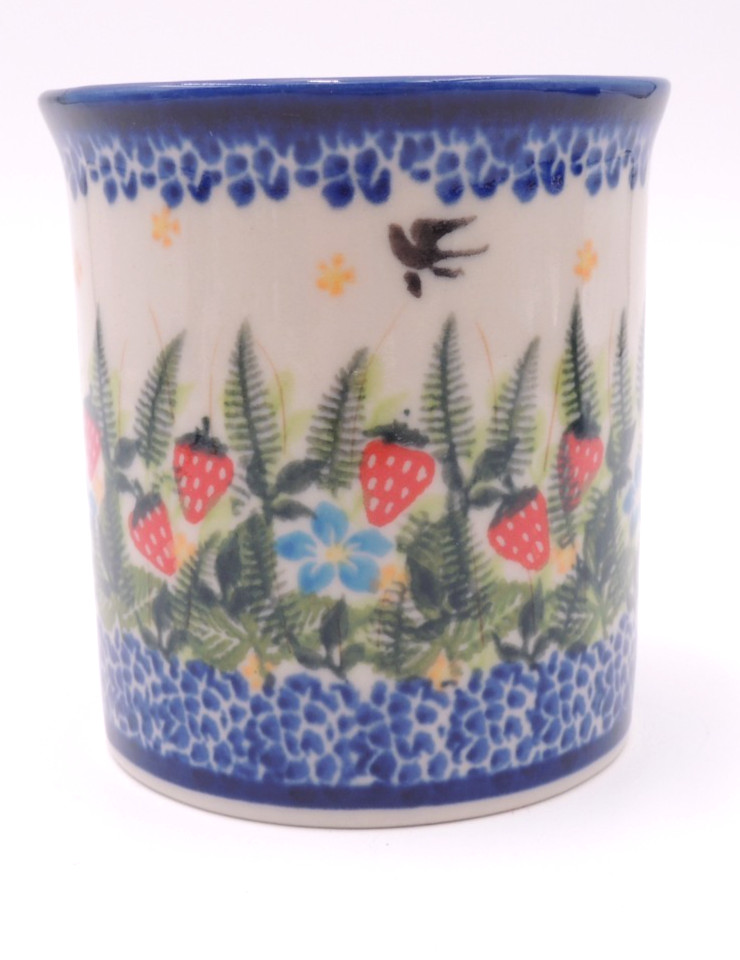 NEW Polish Pottery Cup Mug Kalich Boleslawiec #455 Strawberries Birds RARE