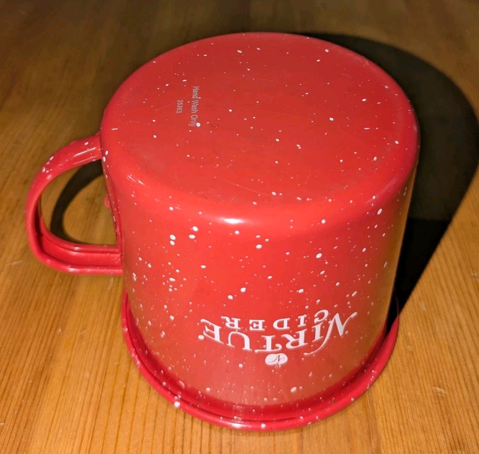 Red Specked Enamel Tin Outdoor Camping Mug Coffee Tea Metal Cup Virtue Cider 16o