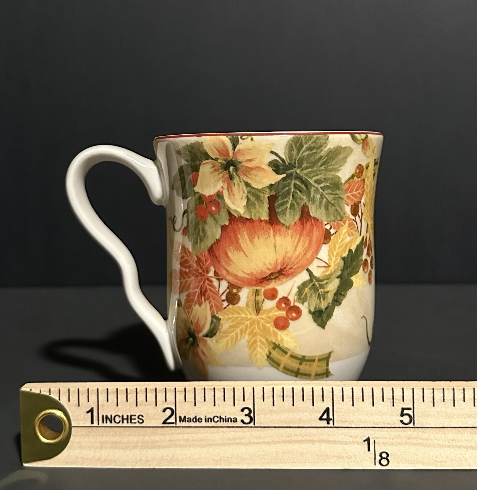 222 Fifth Pumpkin Vine Orange Coffee Mug Cup Autumn Thanksgiving Fall Set of 2