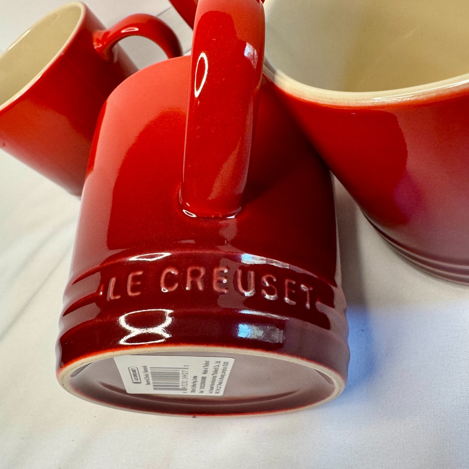3 Le Creuset Mugs Cerise 12 oz 350ml Stoneware Coffee Red Ombre Seconds NEW Set