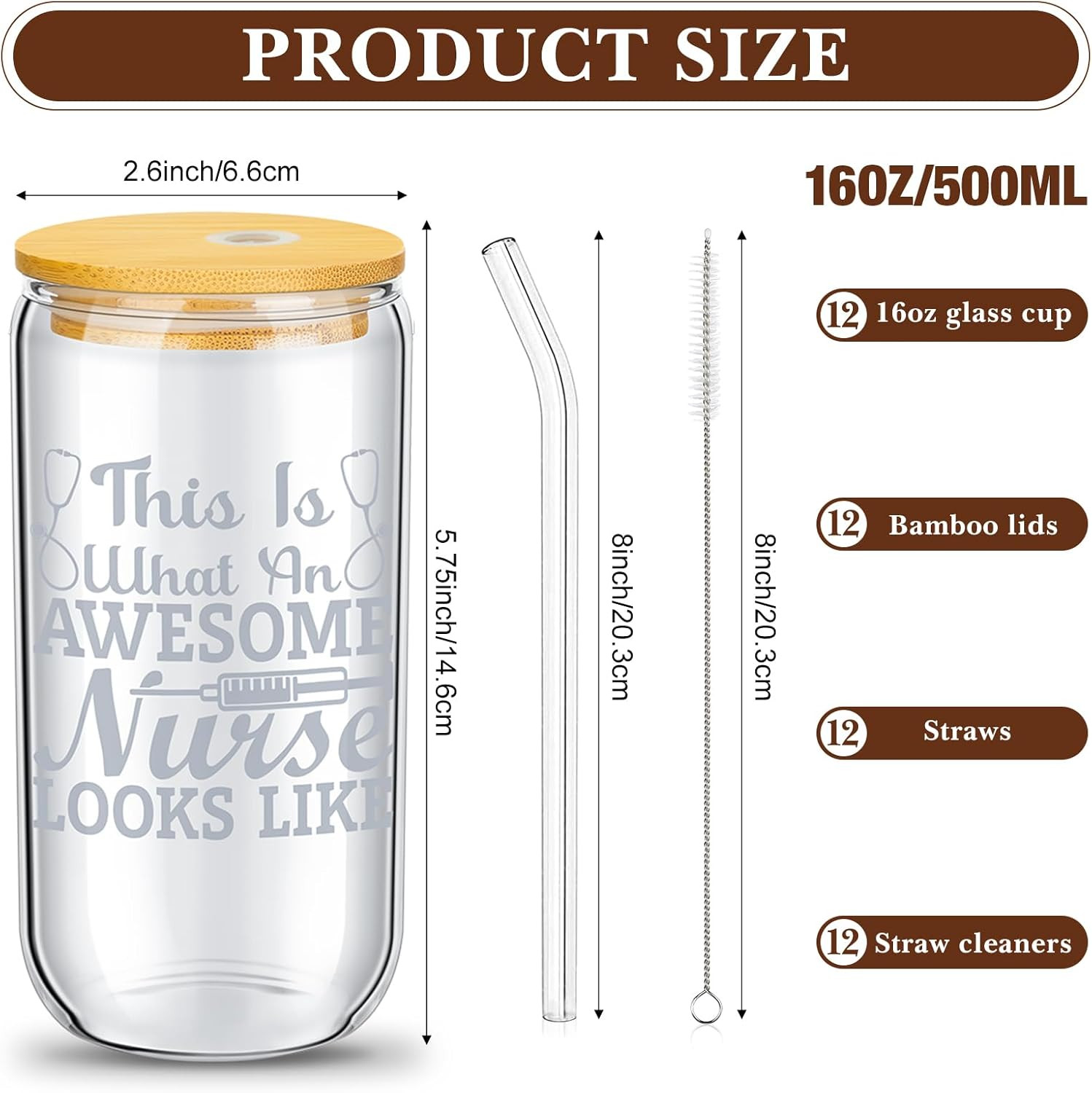 12 Pcs Nurse Gifts for Women 16 Oz Can Shaped Glass Cups with Lids and Straw Fun