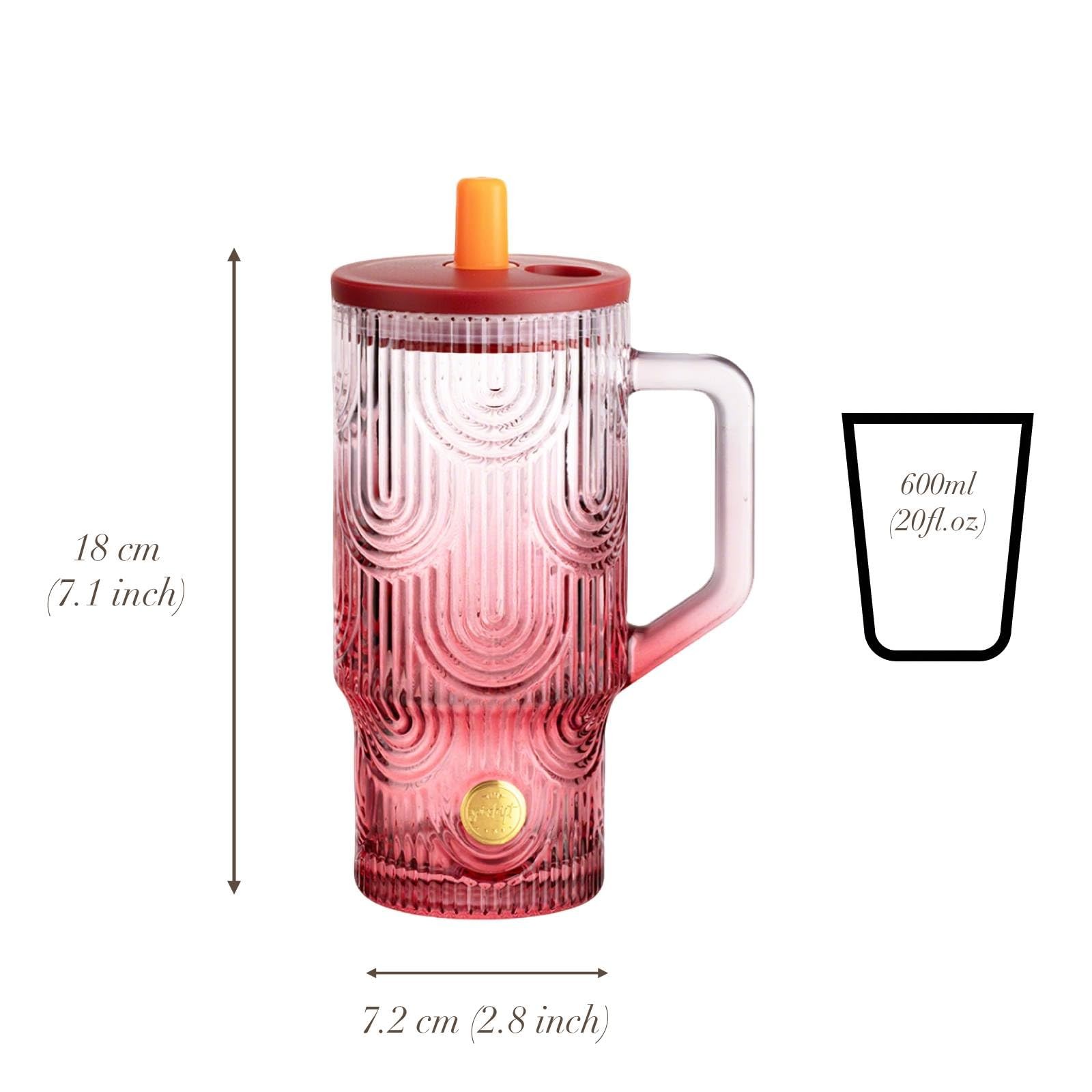 20 oz Pink Glass Tumbler with Handle, Lid, Straw and Cover, Dishwasher Safe C…