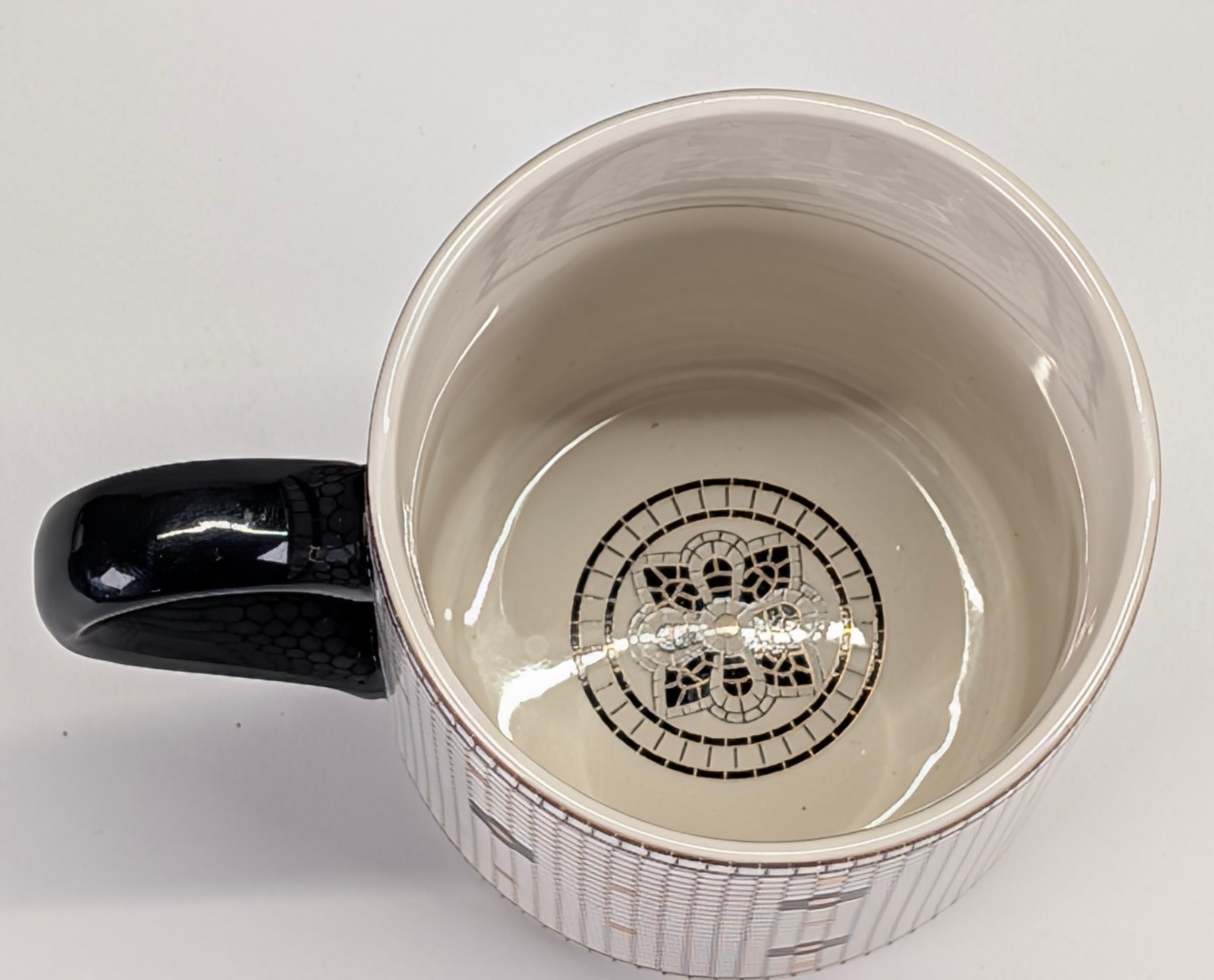 Anthropologie Tiled Margot Monogram Letter J Bistro Coffee Mug White Black Gold