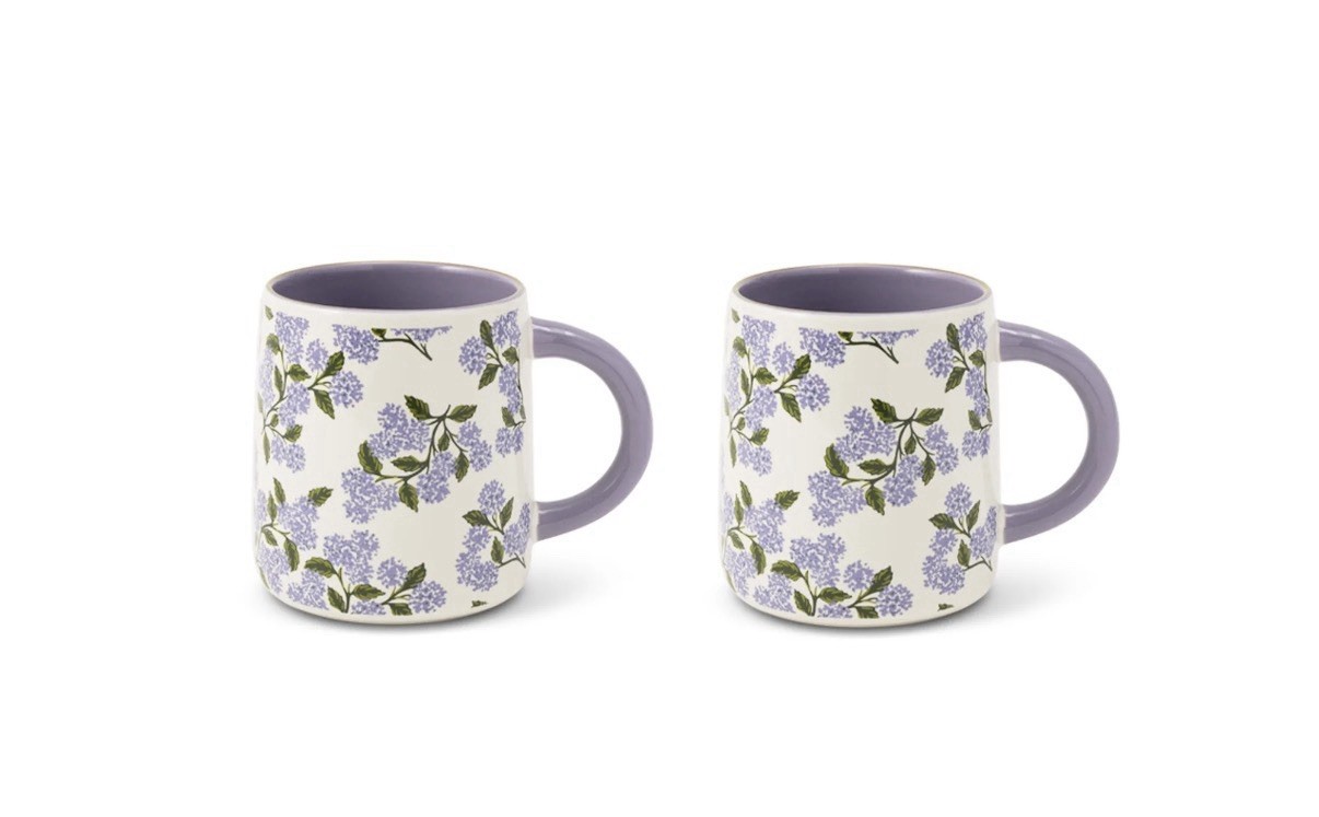 Thyme & Table: Bloom Collection 2-Piece Ceramic Mug Set 14.5 fl oz Purple Floral