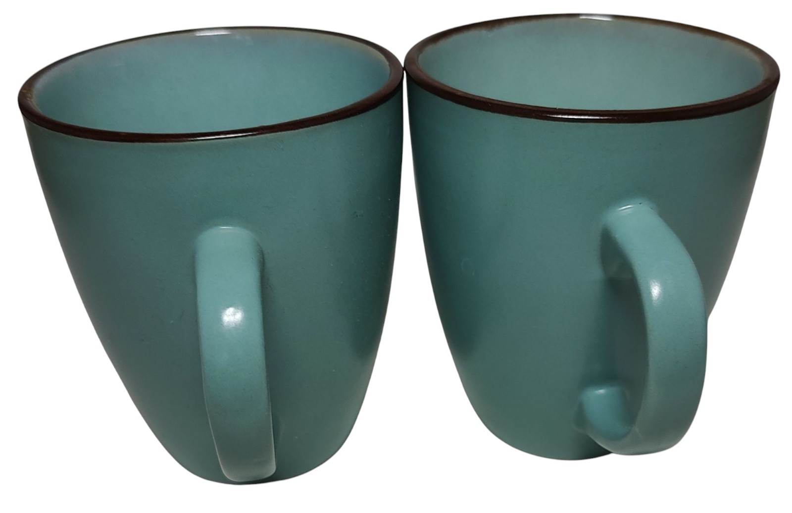 Vintage Large Coffee Mugs Cups Teal with Brown Trim Unbranded Ten oz Lot of Two