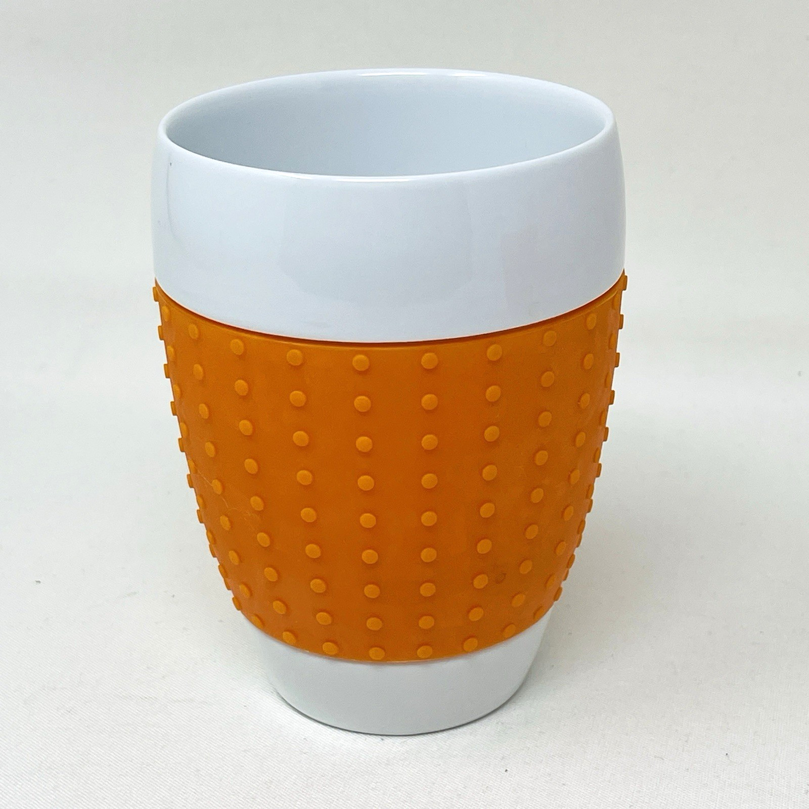 Bodum Pavina Thermal Mug Porcelain Ceramic Orange Silicone Textured Sleeve 12 oz