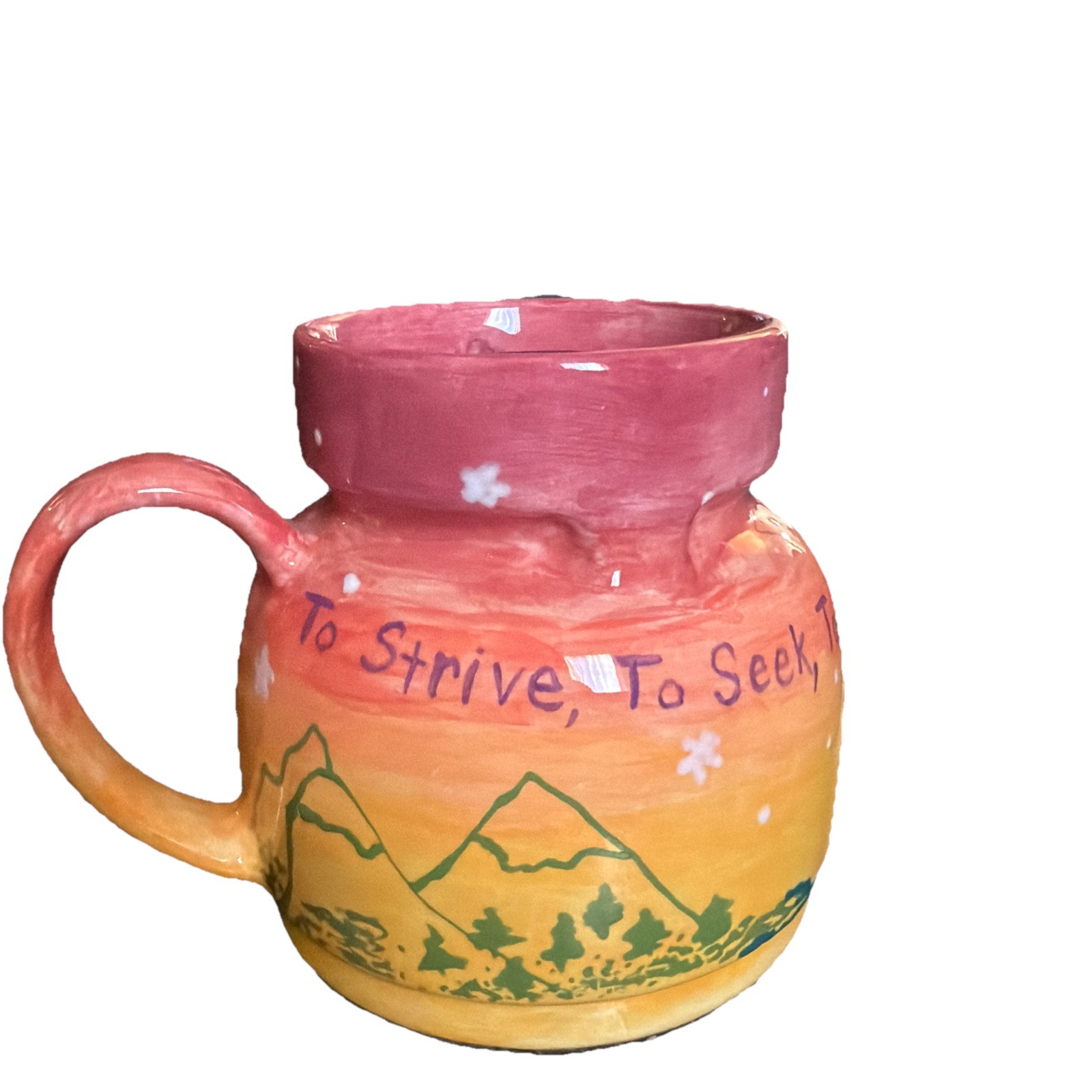 Large One Of A Kind Hand Made Non-spill 24 Oz Coffee Mug With Lid Bright Colors