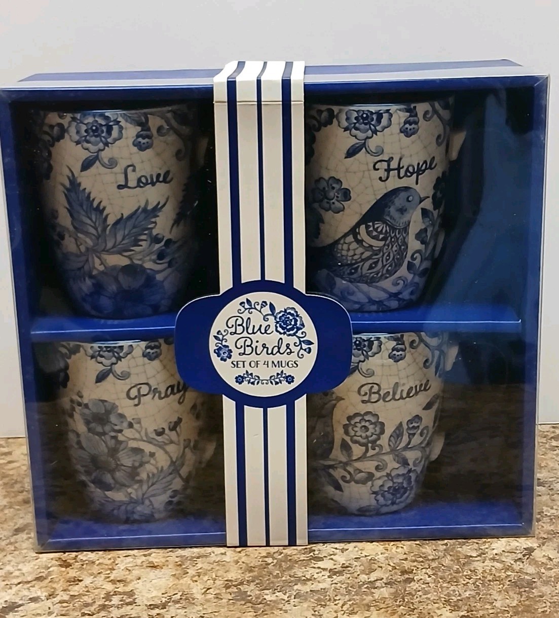 With Love International Gifts 4 Blue Birds Boxed Coffee Mug Set