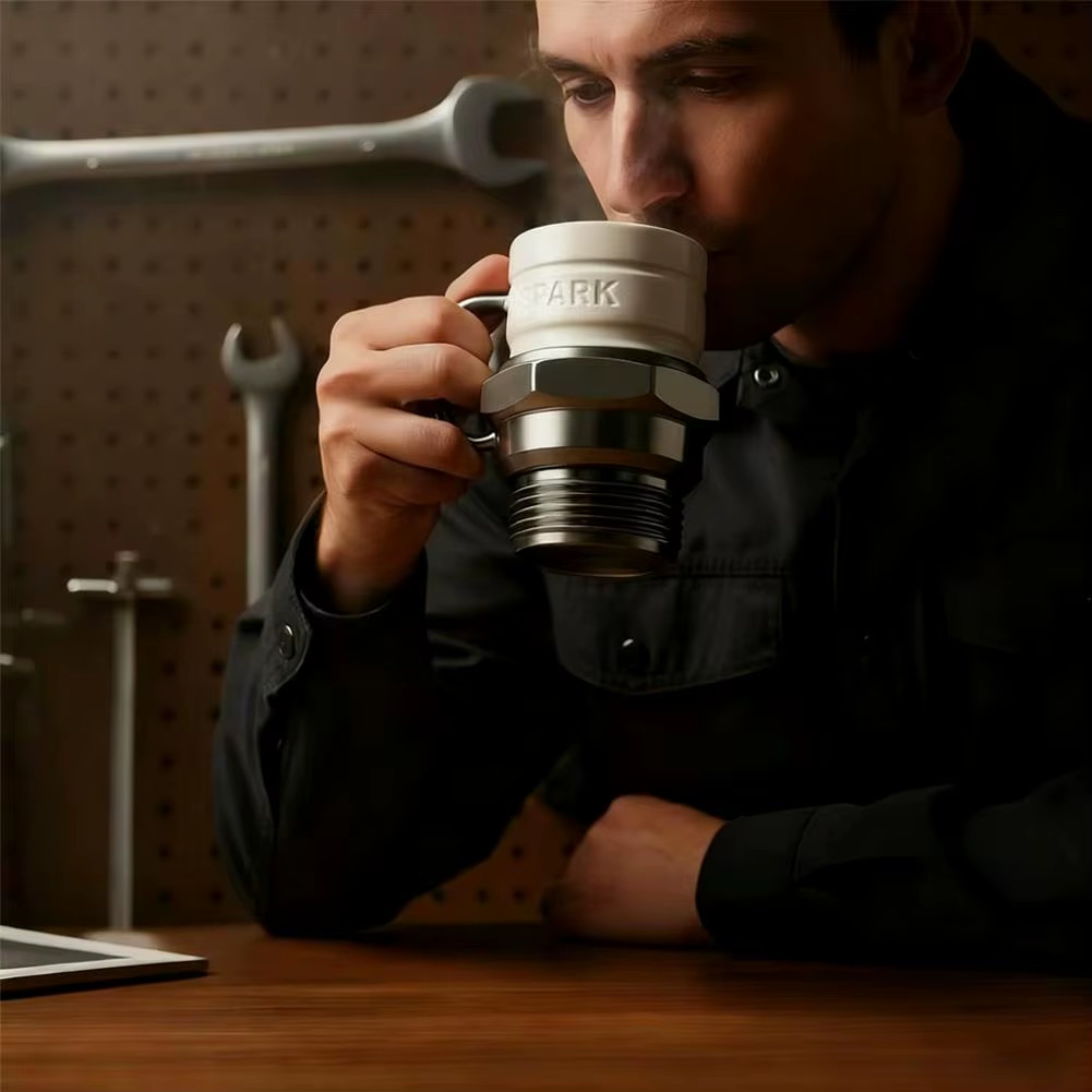 Spark Plug Coffee Mug – 11×8.5×8.5cm (4.3×3.35×3.35in) Car Enthusiast Gift Cup