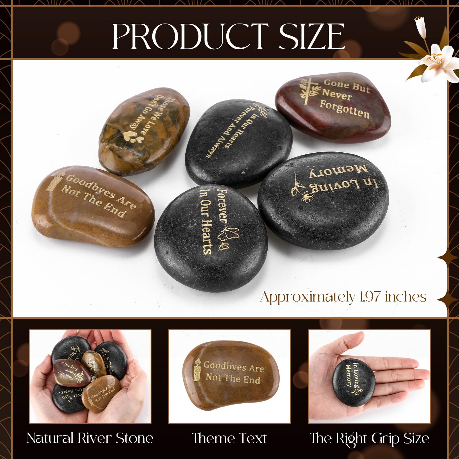 18 Pcs Memorial Stones 1.97″ Engraved River Rock Funeral Décor Gift