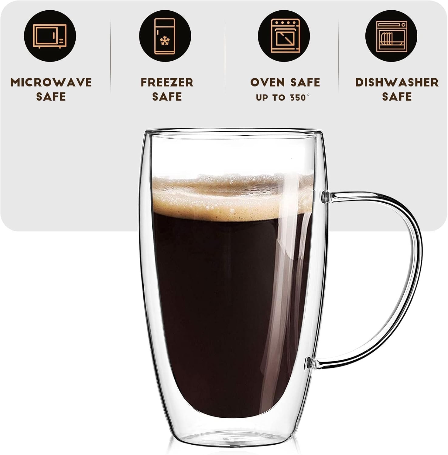 2-Pack 15 Oz Double Walled Glass Coffee Mugs with Handle,Large Insulated Laye…