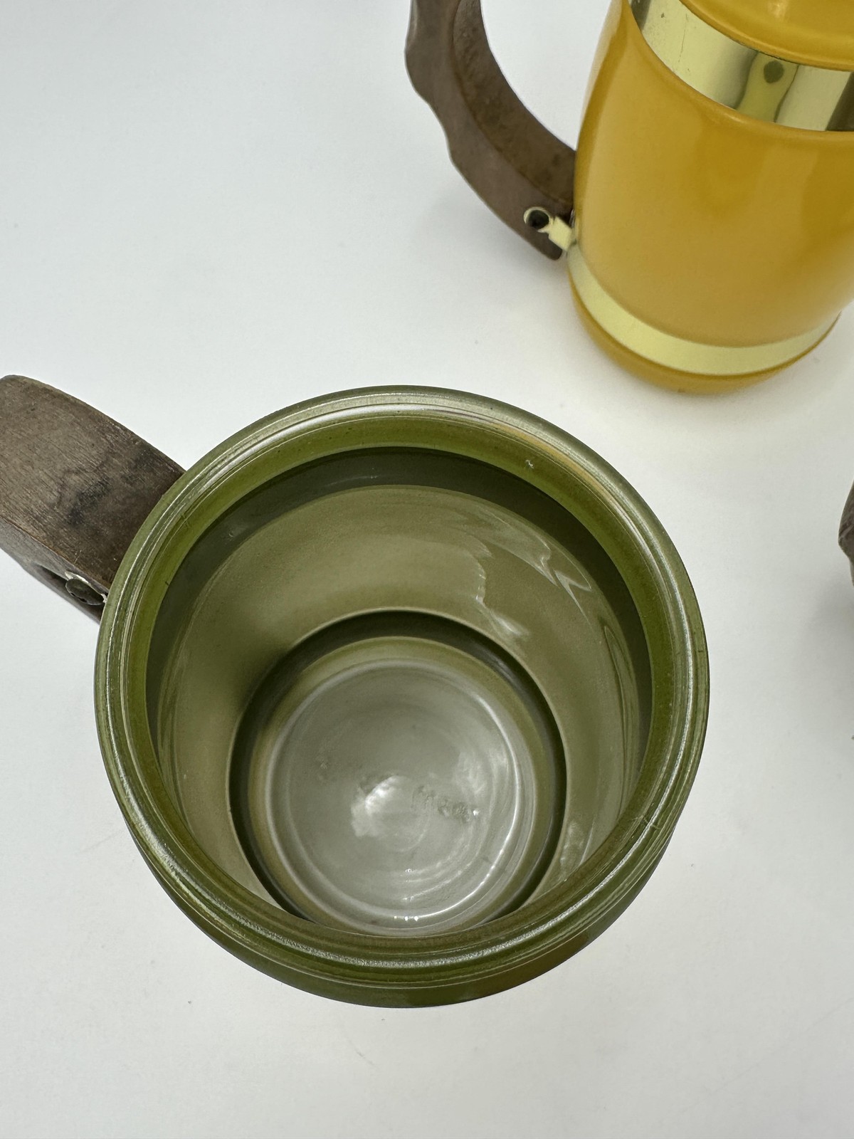 Siesta Ware Glass Mugs Set Of 6 Glass Barrel Wood Handles Multicolor Vintage