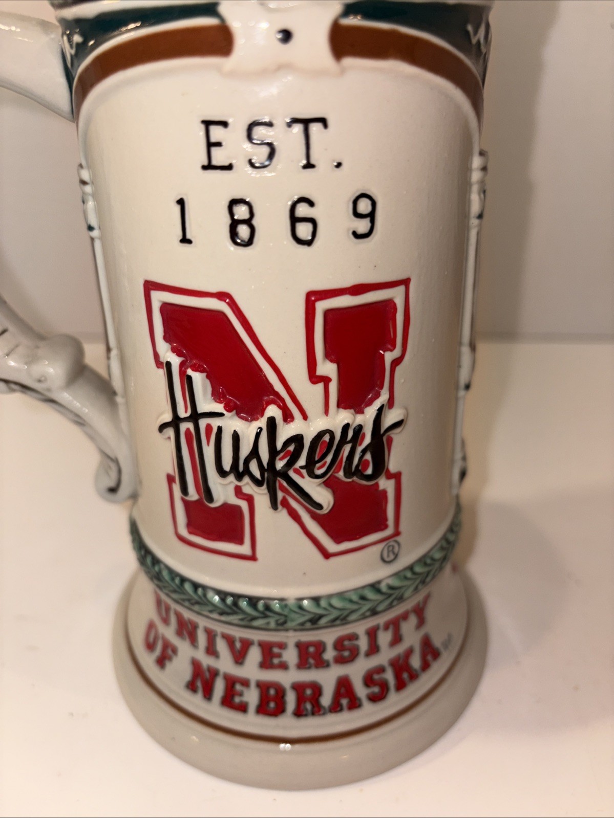VINTAGE UNIVERSITY OF NEBRASKA MUG STEIN CORNHUSKERS 7.5” POTTERY LARGE