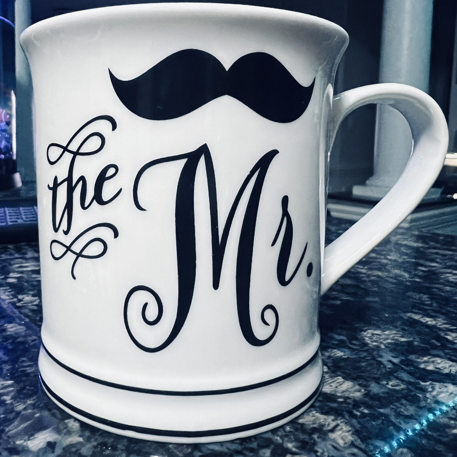 The Mr. Mustache Coffee Cup, White w/ Black Detail, Wedding/Anniversary Gift Mug